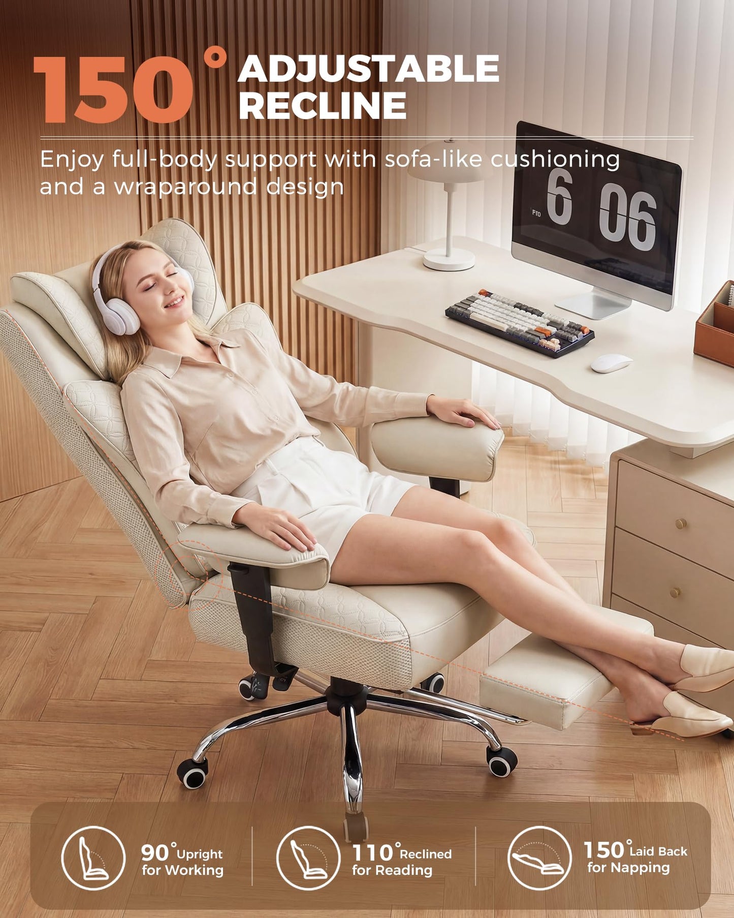 GTPLAYER Big and Tall Office Chair, Wide Ergonomic Gaming Chair with Deluxe Embossing Designed Leather with Foot Rest,150°Reclining Adjustable Soft Armrests Pocket Spring Back Support and Pillow