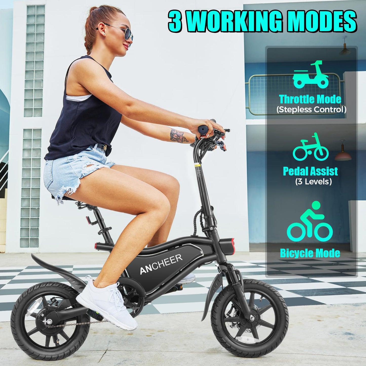 ANCHEER Folding Electric Bike for Adults, 374Wh Ebike, 20MPH Electric Bikes, 14" Foldable Electric Bicycle, 20-50 Miles Electric Bikes, E Bike, LCD Display, Dual Suspension, UL2849 Compliant