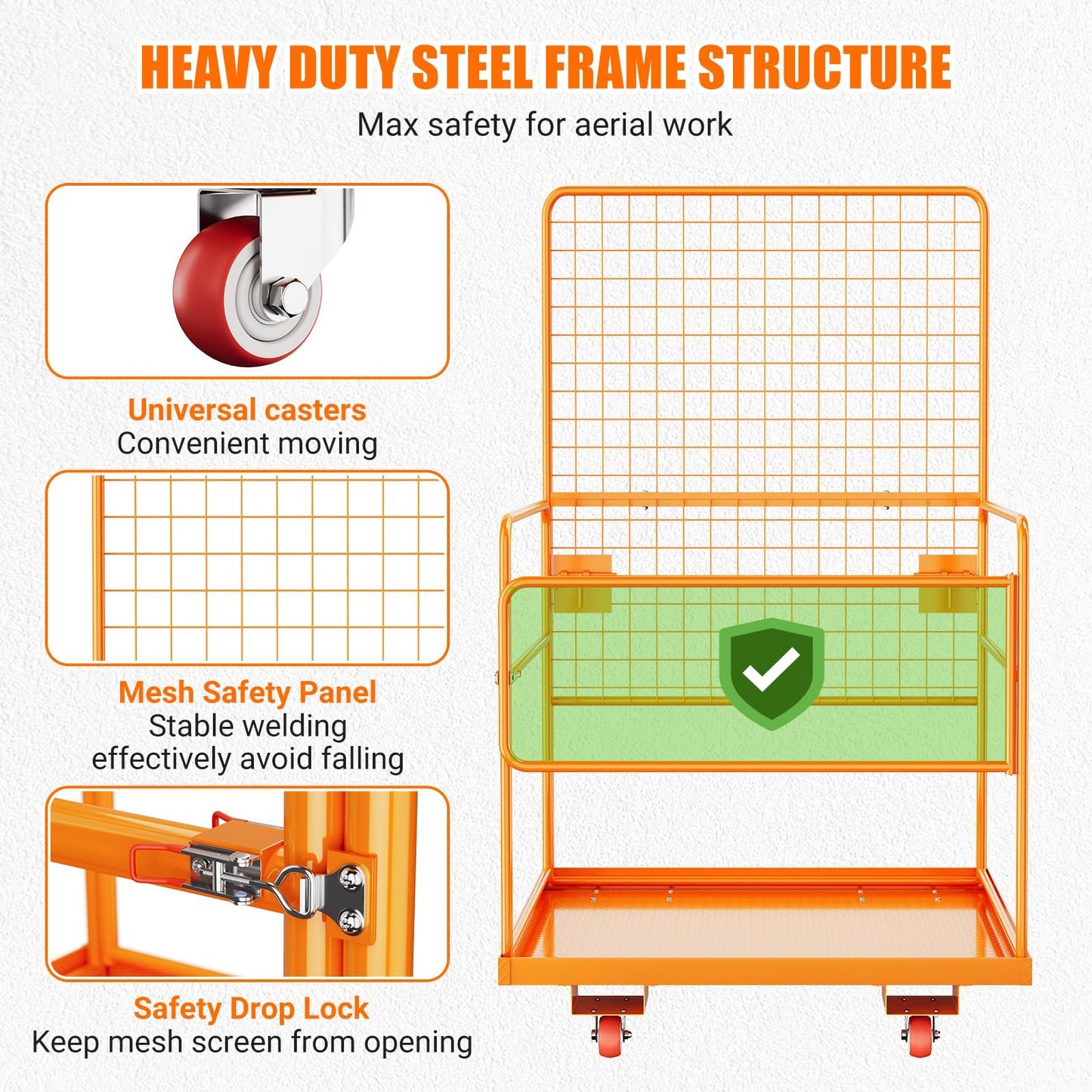 43"X45" Forklift Safety Cage,Heavy-Duty Forklift Work Platform,Man Basket for Forklifts,1800Lbs Capacity with Safety Harness,Wheels & Lock,2-Man Collapsible Lift Basket for Lifting Loader