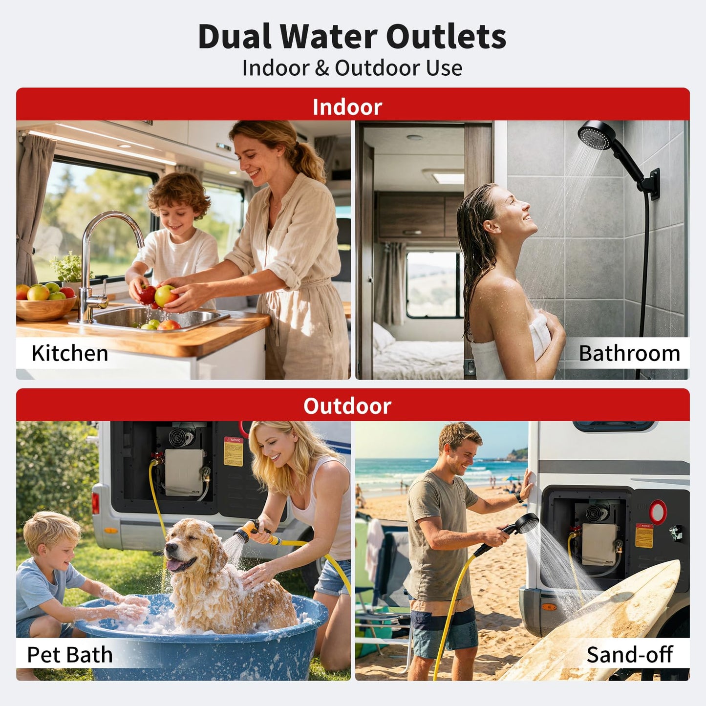 RV Tankless Water Heater 12V, 65,000 BTU Propane Powered Instant Hot Water, Includes 15''×15'' Lockable Door & Remote, Anti-Freeze & High Altitude, CSA Certified for Safe Off-Grid Camping