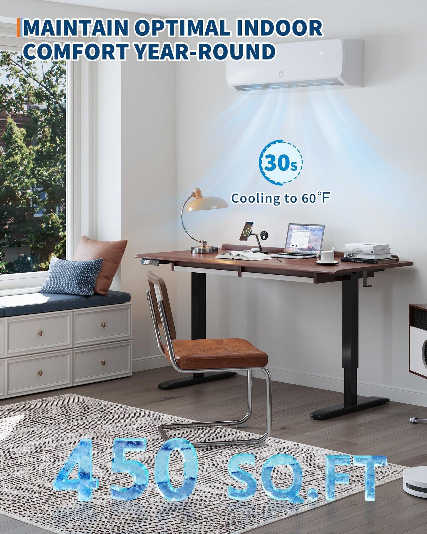 9000 BTU Mini Split Air Conditioner, 19 SEER2 Inverter Heat Pump 115V R32 Refrigerant, 4-in-1 Cooling Heating Dry Fan, Ultra Quiet 23dB, Cools Up to 450 Sq.Ft, Ductless Minisplit AC ETL AHRI Certified
