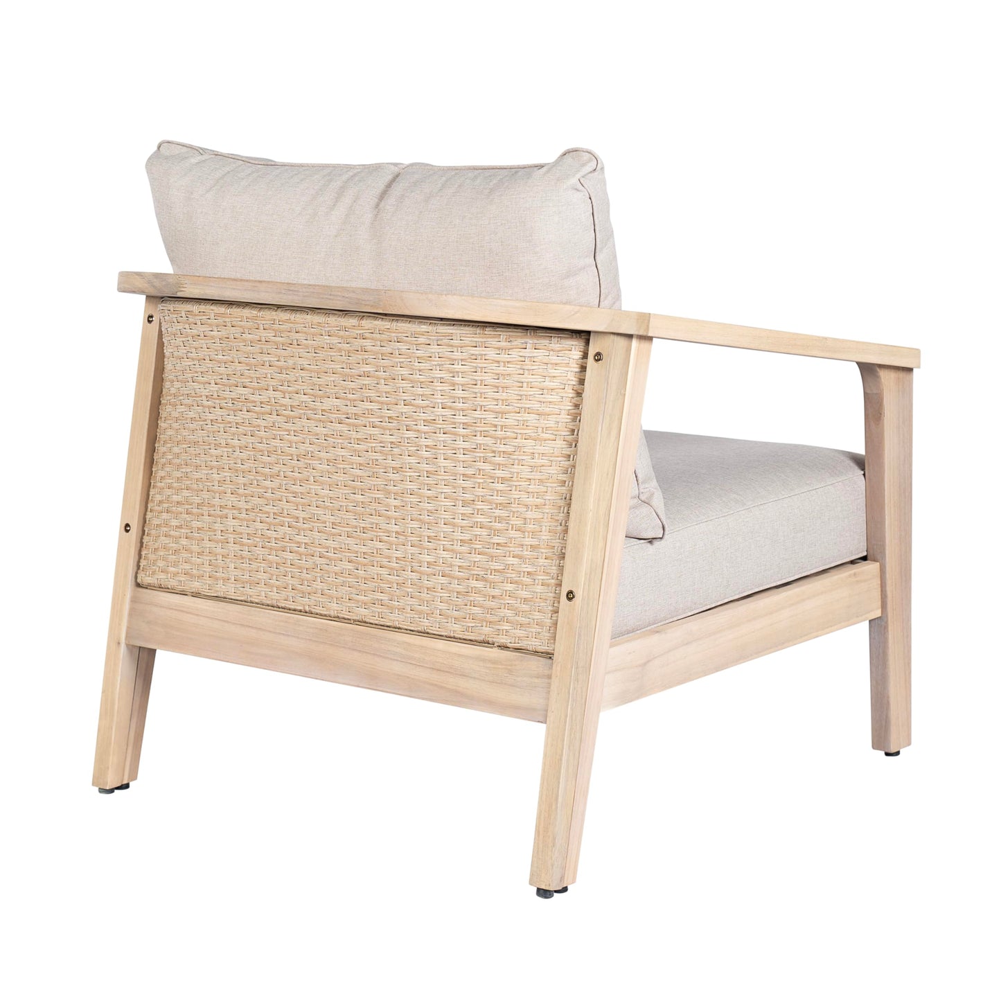 Christopher Knight Home Mayeo 4-Piece Acacia Wood Patio Furniture Set, Outdoor Conversation Sofa Set with Club Chair and Coffee Table, Patio Sectional Chat Set for Backyard Balcony, Light White+Beige
