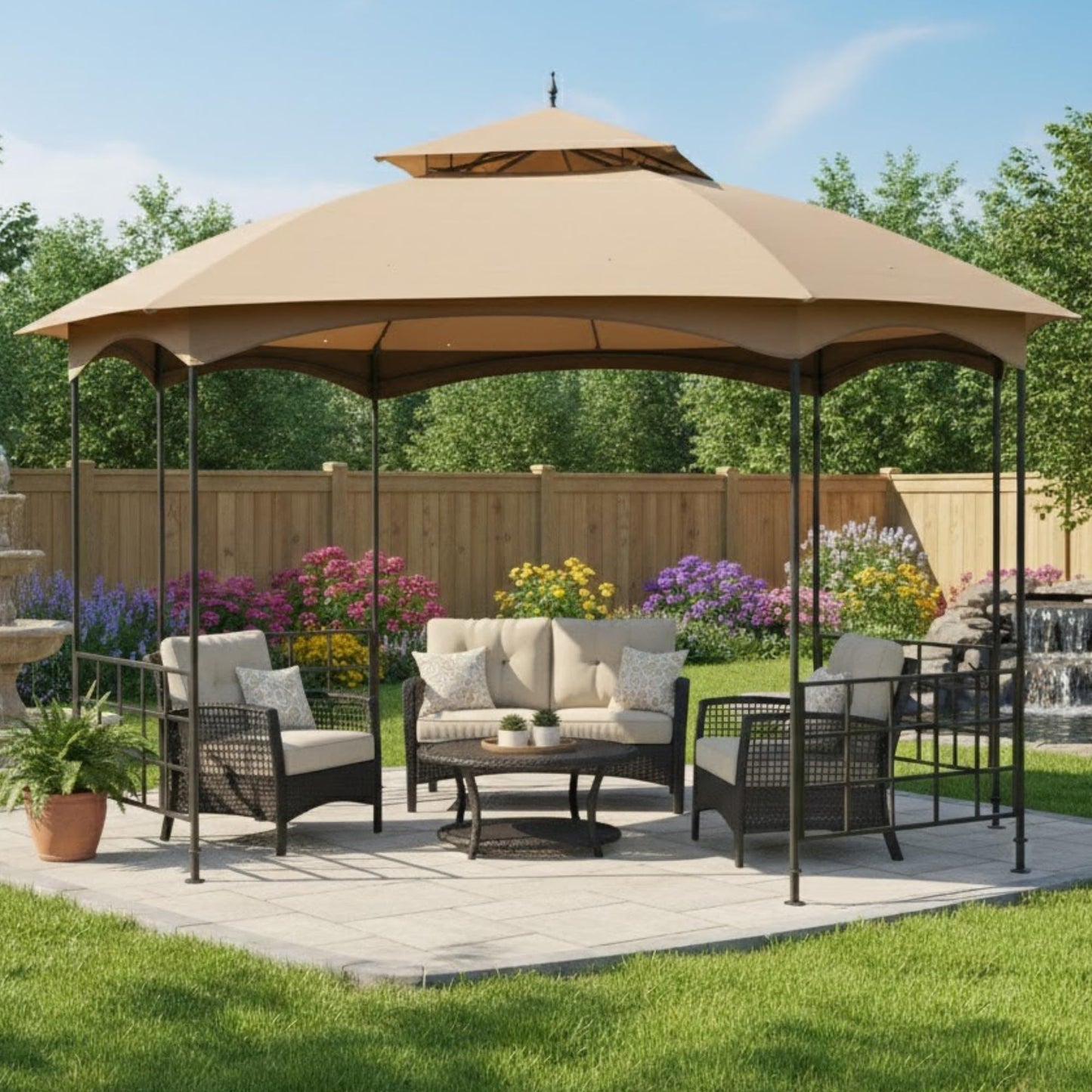 Garden Winds Durable 350 Replacement Canopy Top Compatible with Newport 11’ x 13’ Gazebo Models L-GZ660PST and A111011600 - Beige