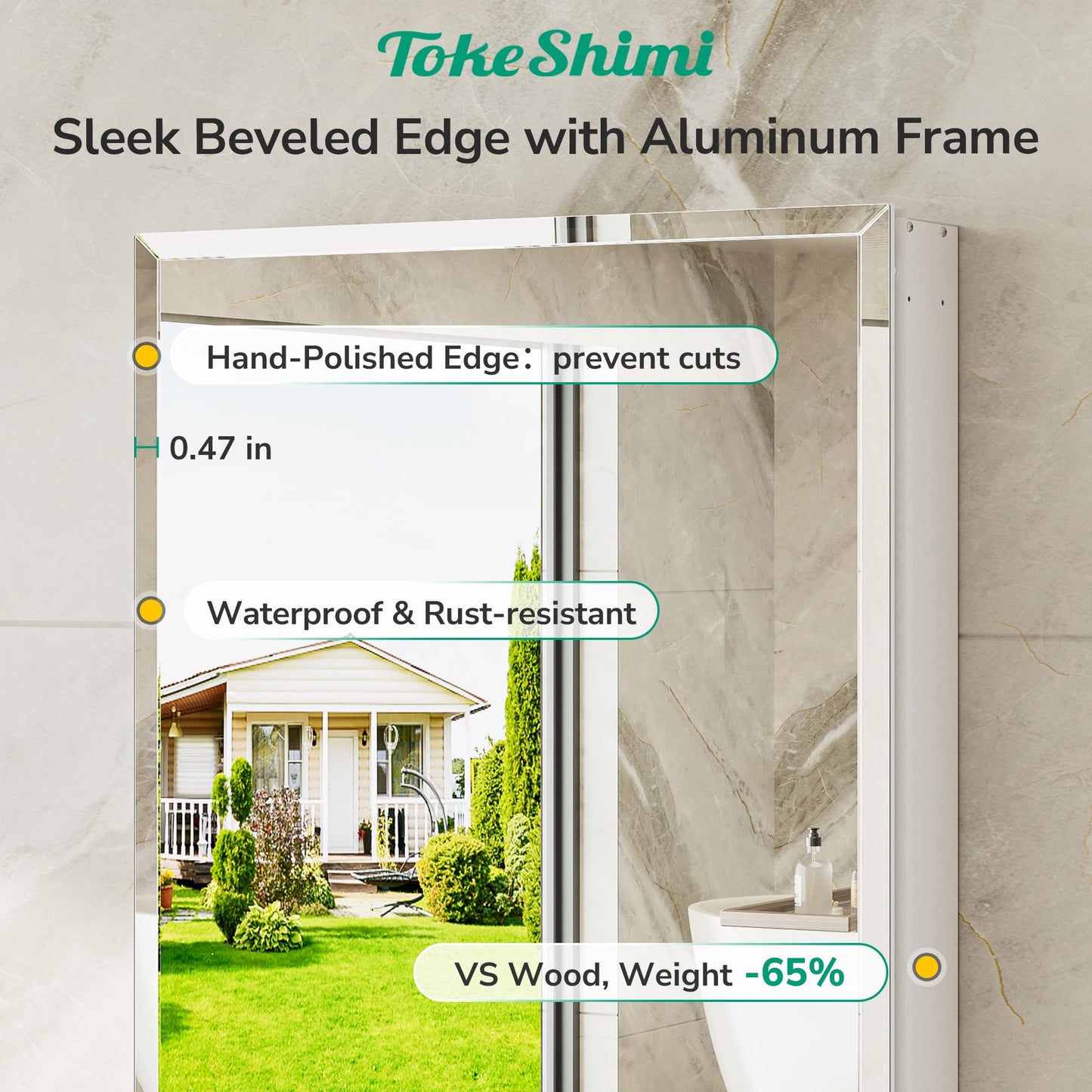 TokeShimi 30 x 26 Medicine Cabinet, Assembly Required, Recessed Medicine Cabinet with Tempered Beveled Mirror, DTC Hinge, Frameless Bathroom Mirror with Storage, Recessed/Surface-Mounted