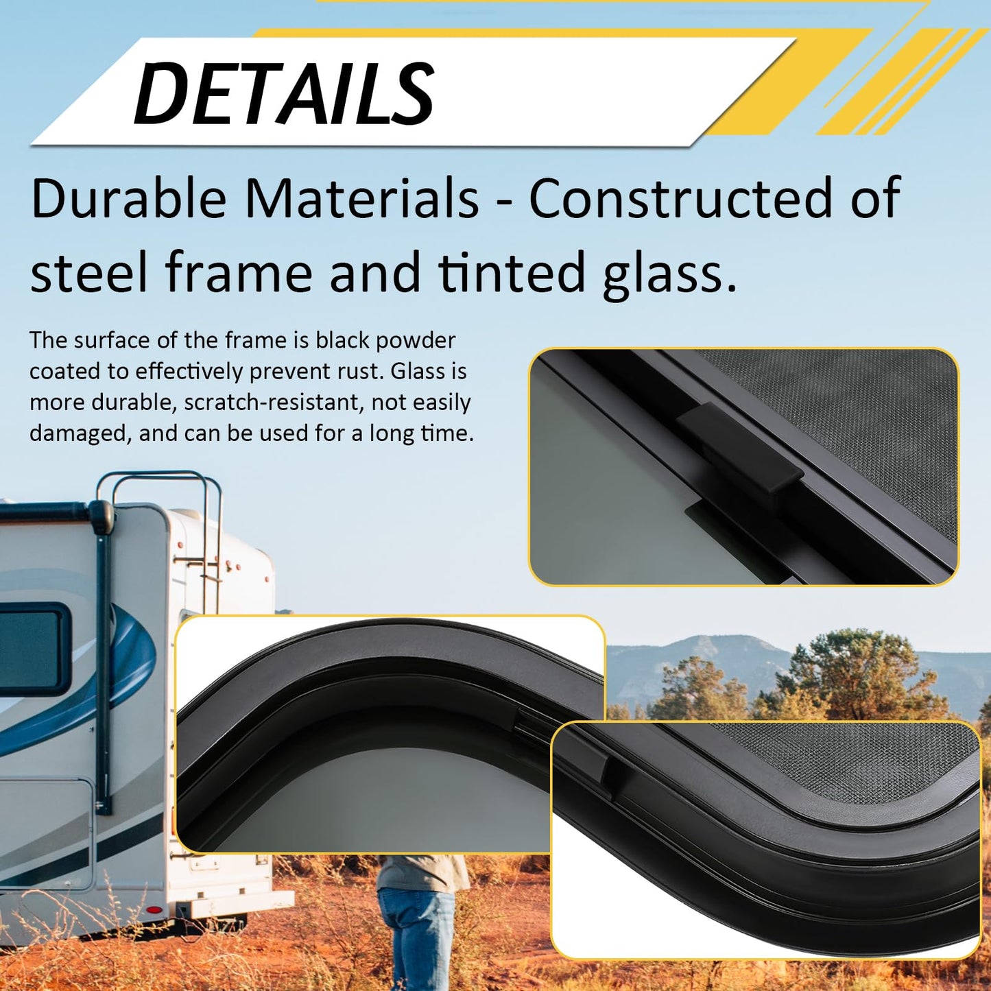 KUAFU RV Side Window Replacement, Teardrop Horizontal Slide, 24inx22in, Tinted Glass, Model GO-3648