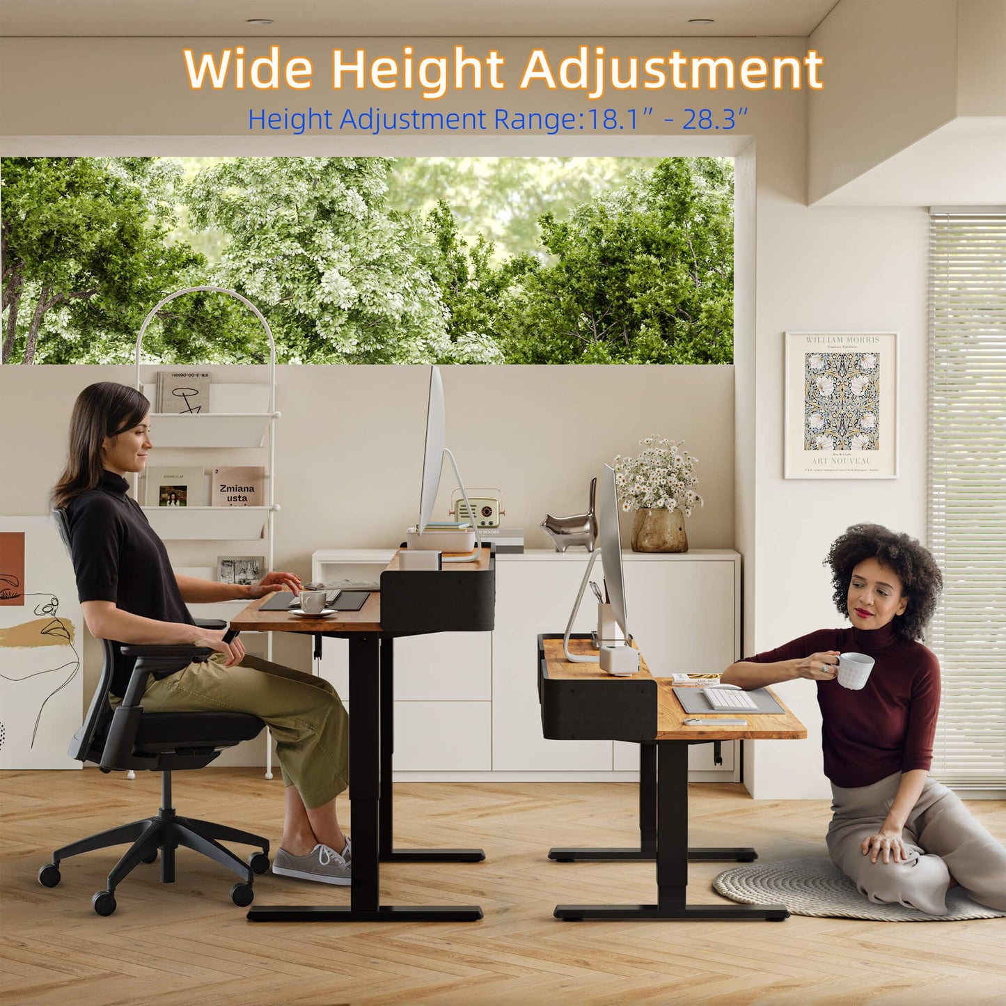YIHAYO Low Height Adjustable Desk with Drawers, Lifts 18.1-28.3 Inches, Electric Standing Desk with Storage Shelf for short people, 40 x 24 Inches Table with Splice Board for Home Office, Rustic Brown