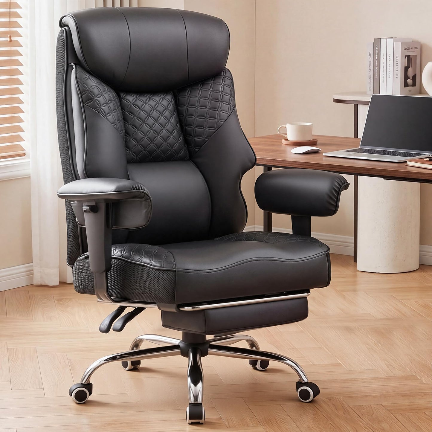 GTPLAYER Big and Tall Office Chair High Back Computer Gaming Chair with Ergonomic Lumbar Support &Pocket Spring Cushion for Lower Back Pain Relief, Leather Executive Chair with Foot Rest, Black