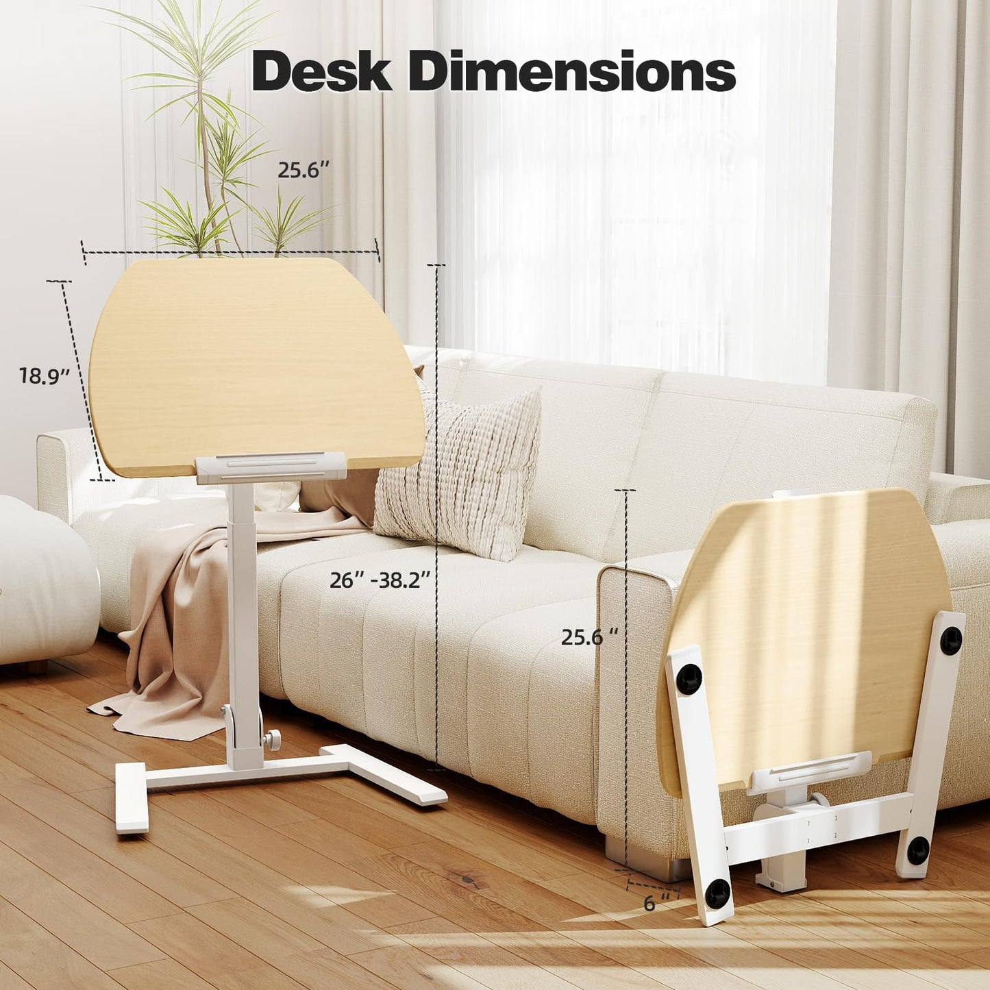 ROMOON Foldable Small Standing Desk with No-Assembly Design, Rolling Height-Adjustable Sit-Stand Table with Wheels, Space-Saving Portable Laptop Cart for Home Office and Small Space (Natural Oak)
