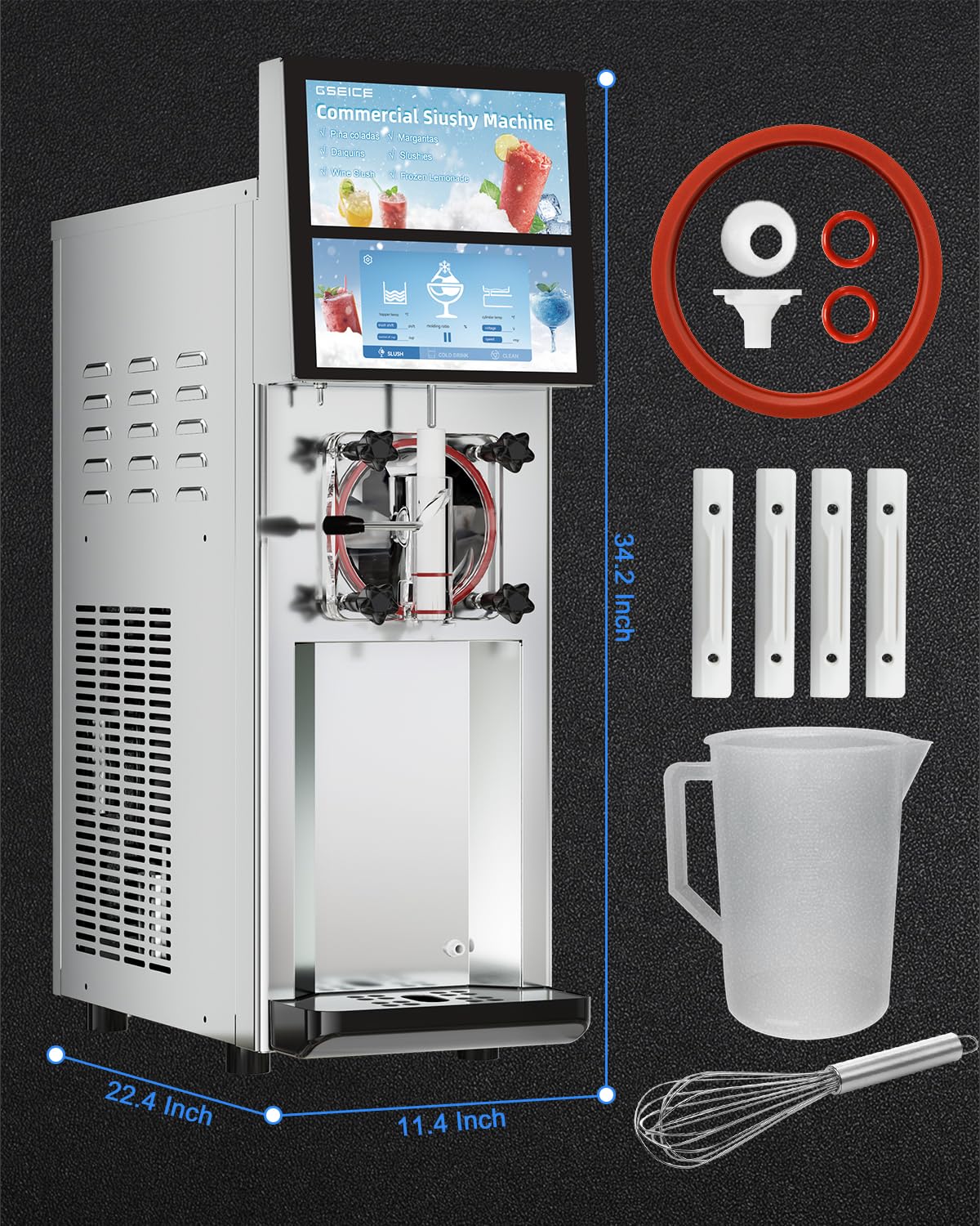 Slushie Machine Commercial 18 Minute First Batch 3.2 Gals Capacity Margarita Machine 4-6.6 Gallons Per Hour High Output 1550W Slushy Machine for Bars Restaurants Pool Party Food Truck Catering Events