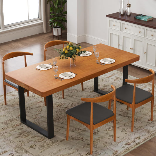 quanzhoulong Stylish Modern Minimalist Solid Wood Dining Table with Sturdy Metal Base – Easy Assembly, Versatile Design for Dining Rooms, Living Rooms, and Offices