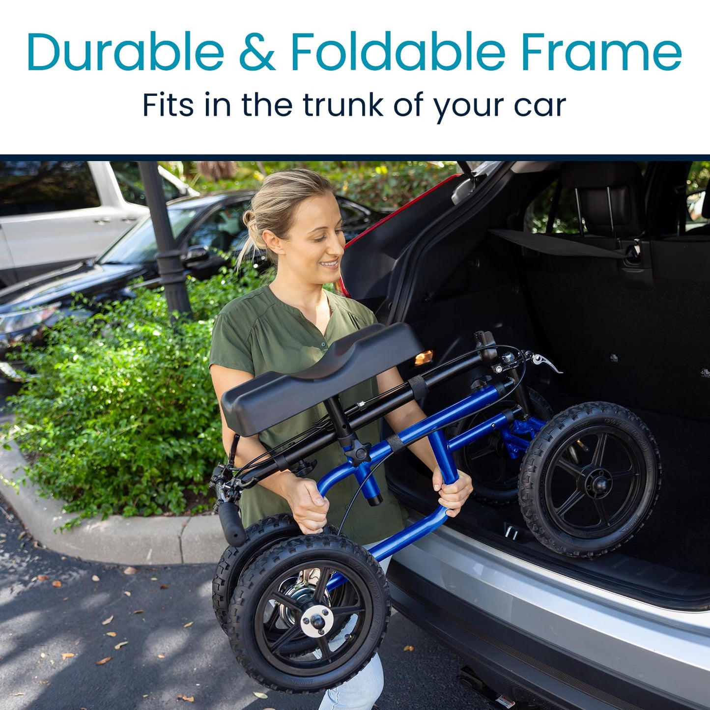 Vive Mobility All Terrain Knee Scooter Walker for Foot Injuries - Adult Broken Leg Crutch Cart Roller for Surgery, Broken Foot, Ankle Injury - Kneeling Rolling Steerable Seated Wheel Scooter Aid