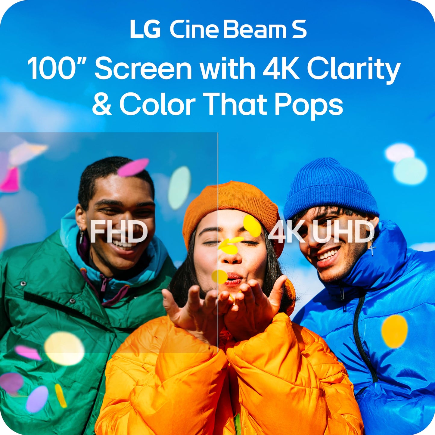 LG CineBeam S PU615U 4K UHD Ultra Short Throw Smart Projector, Auto Screen Adjustment, up to 100” Projection, up to DCI-P3 154%, 450,000:1 Contrast, Speakers with Dolby Atmos, HDR10, HDMI, USB, HID