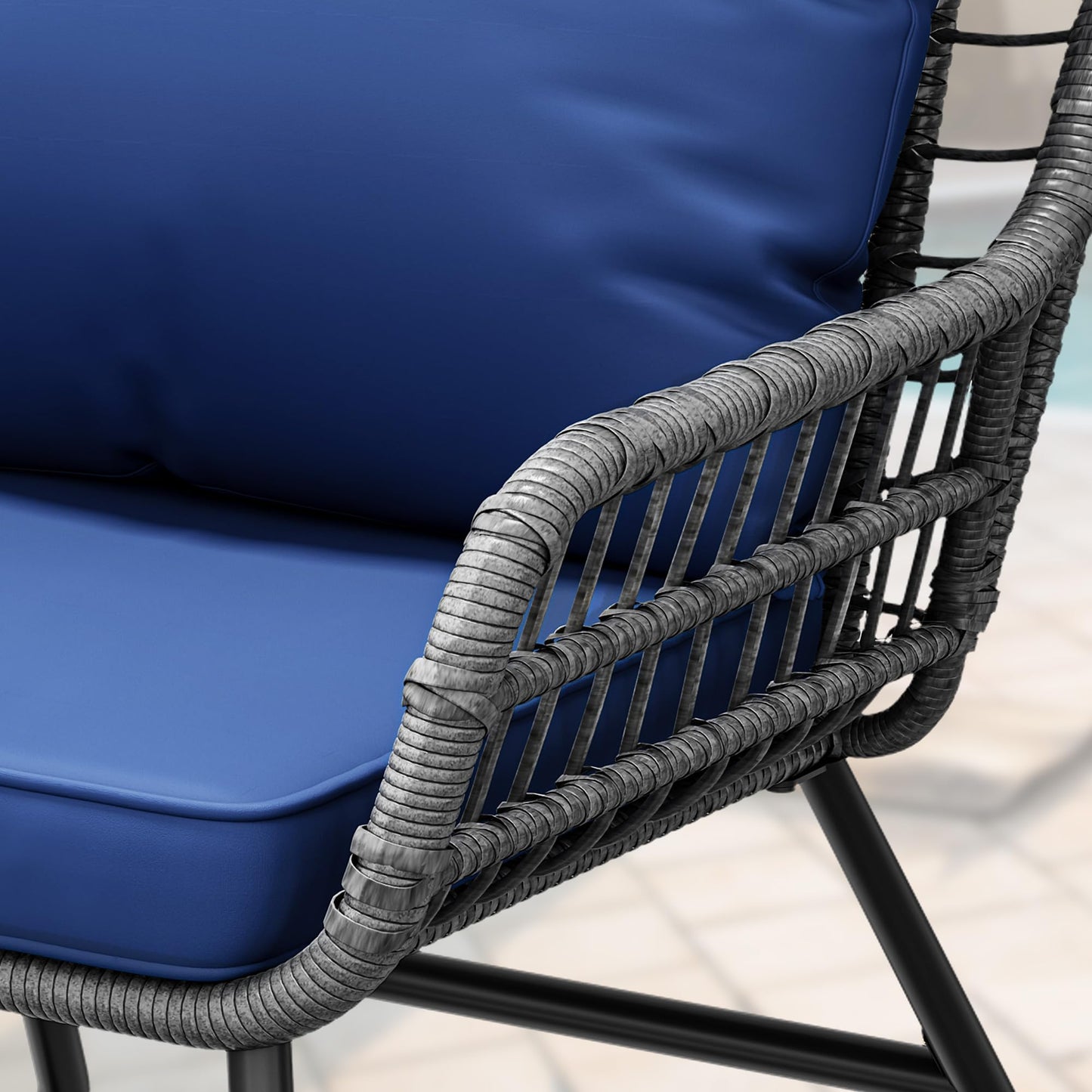 YITAHOME 4 Piece Patio Furniture Set, Wicker Outdoor Bistro Set, All Weather Rattan Patio Conversation Set with Soft Cushions and Glass Side Table for Backyard, Balcony, Deck - Navy Blue