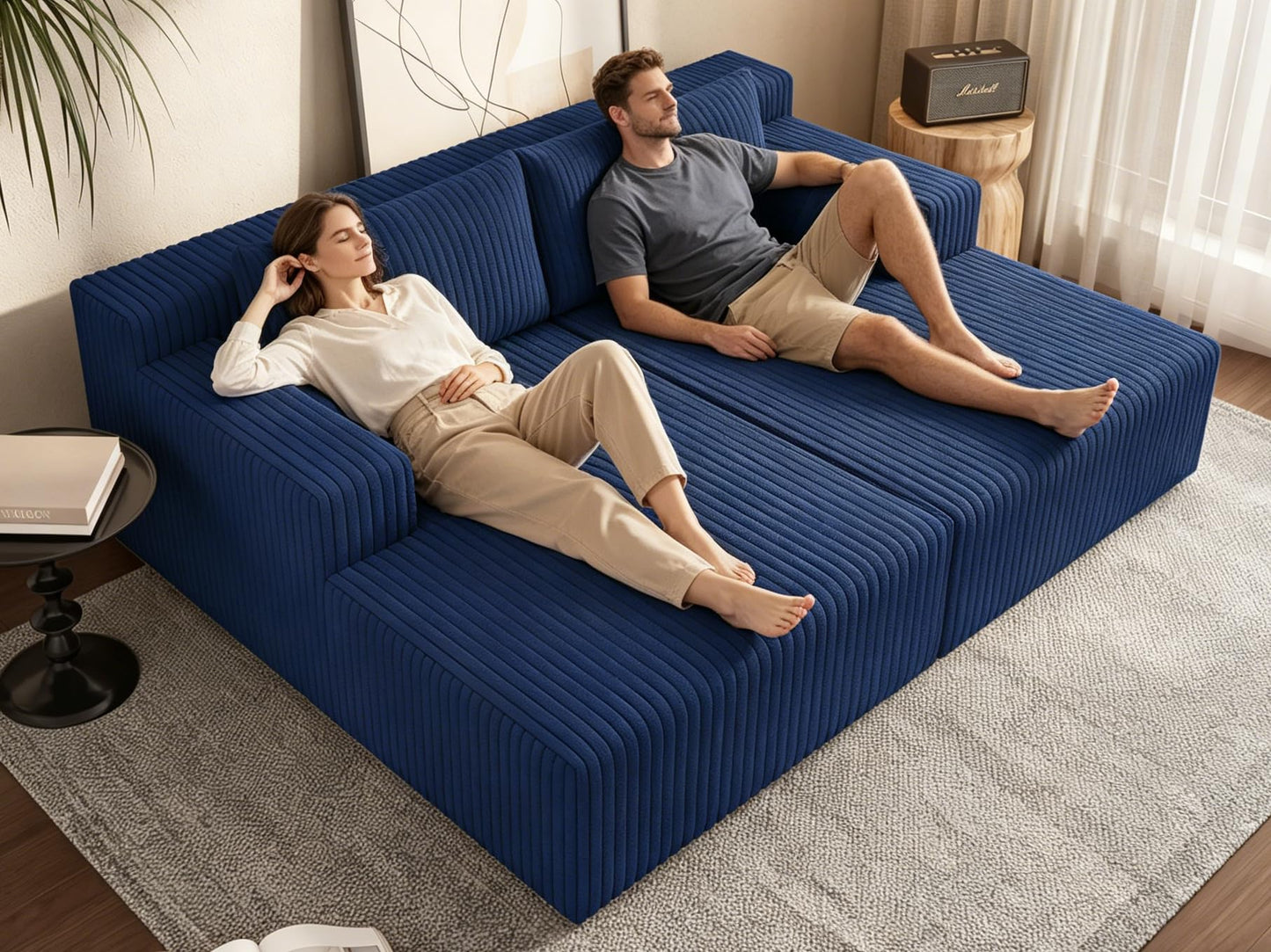 KEIKI 71" L Oversized Double Lounge Chaise Indoor, Corduroy Deep Seat Sectional Modular Couch Sleeper Loveseat Chair, Boneless Upholstered Reading Lazy Cloud Plush Sofa Bed for Living Room, Bedroom