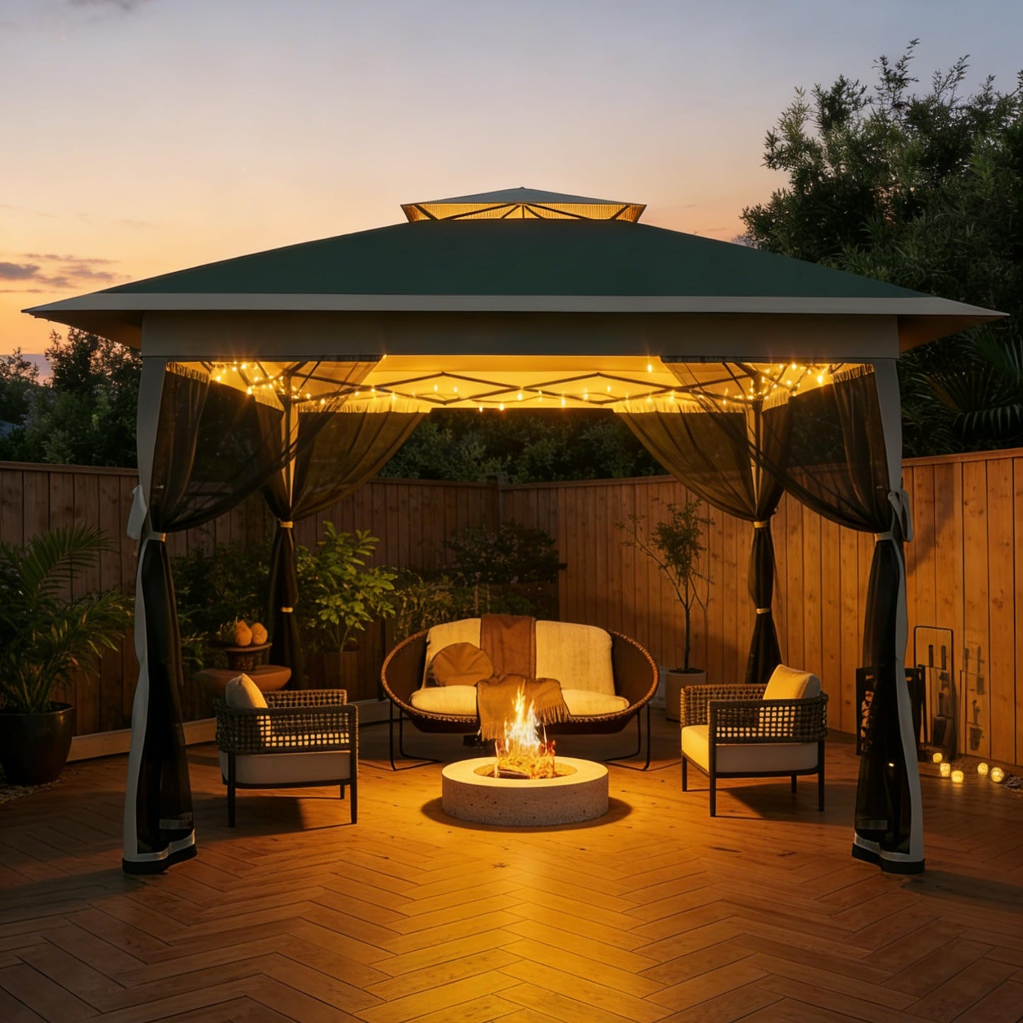 GarveeHome Canopy Tent, Pop Up Gazebo One-Push Setup with 4 SandBags, Outdoor Gazebo with Mosquito Netting, Pop up Canopy for Backyard Parties and BBQs & Height Adjustable,12x12 FT, Green
