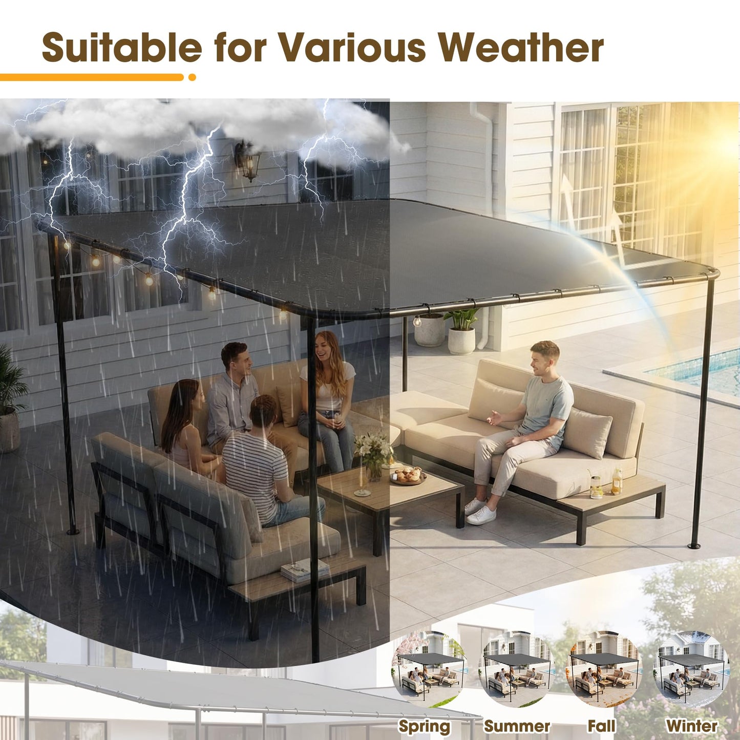 TOBYUL 12'x10' Lean to Gazebo Pergola with 3 Types Ground Nails and Weatherproof Canopy, Large Wall-Mounted Galvanized Steel Frame Shelter, Outdoor Sloped Roof Awning for Patio, Deck, Backyard (Gray)