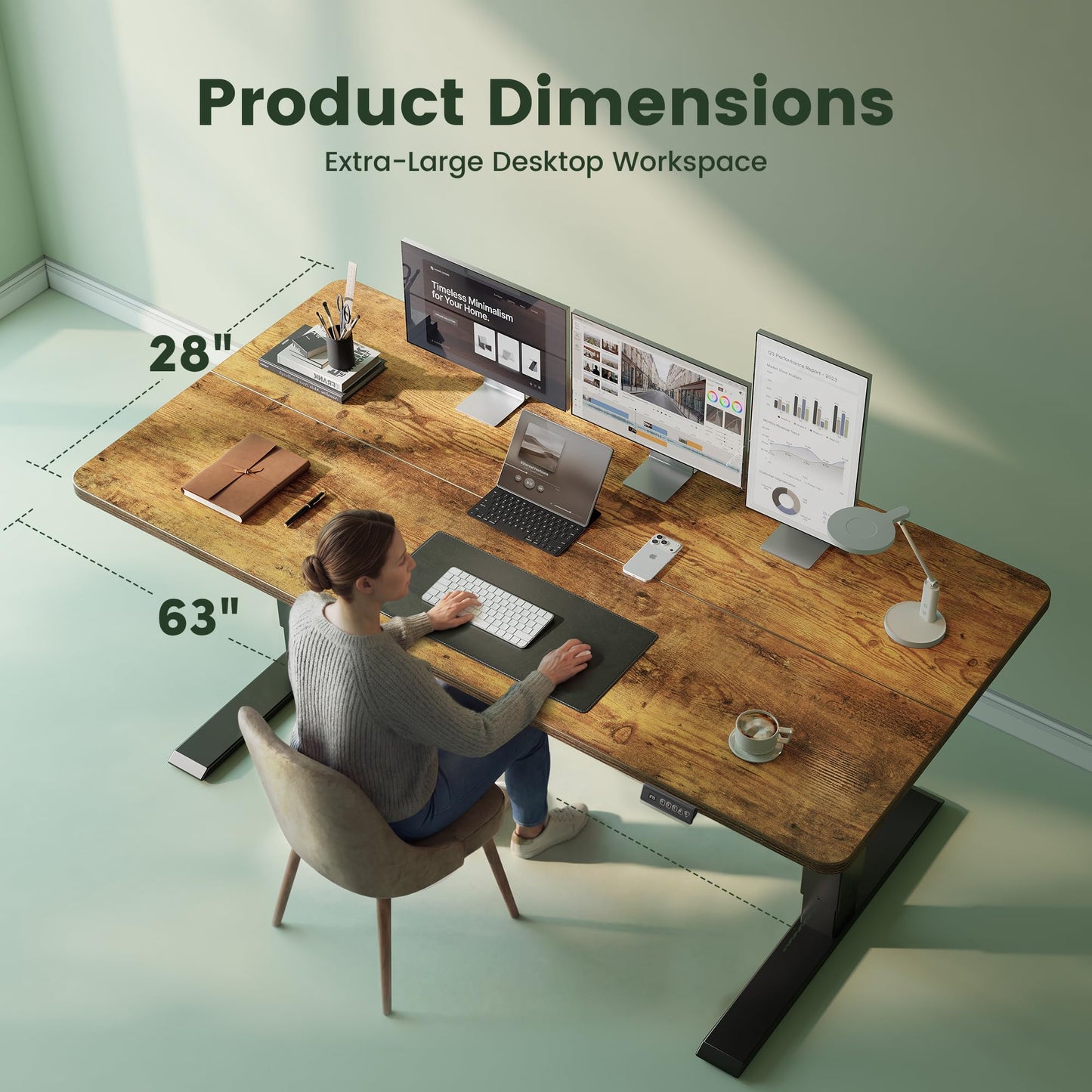 CubiCubi Standing Desk, 63 x 28 Inches Electric Height Adjustable Computer Desk, Sit Stand up Home Office Desk with Memory Presets, Rustic Brown