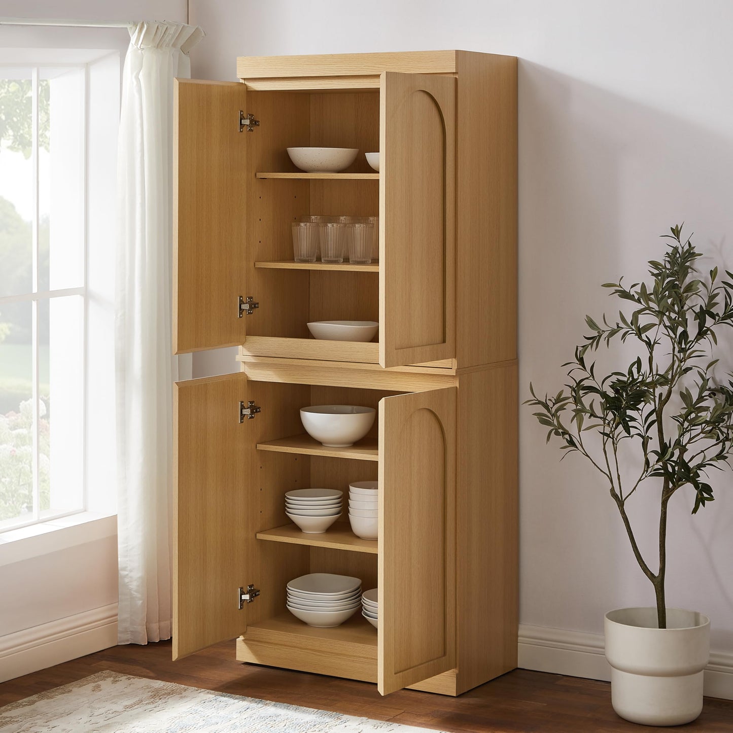 Crosley Furniture Marco Tall Modern Kitchen Pantry Storage Cabinet with Shelves, Dining, Laundry Room, Bathroom, Ash