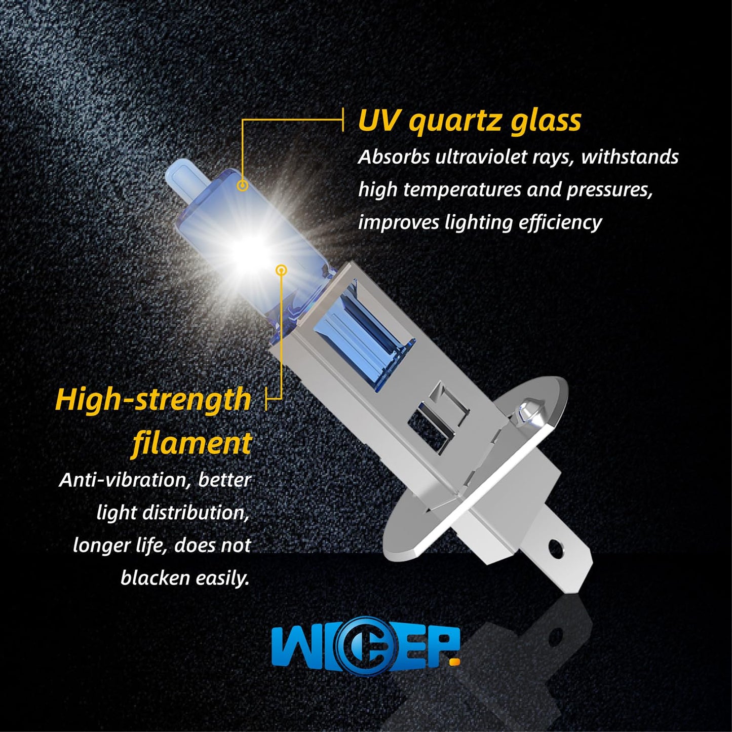 Wideep H1 Halogen Headlight Bulbs - High/Low Beam/Fog Light, DC 12V 55W, Pack of 2, 5000K Standard Replacement