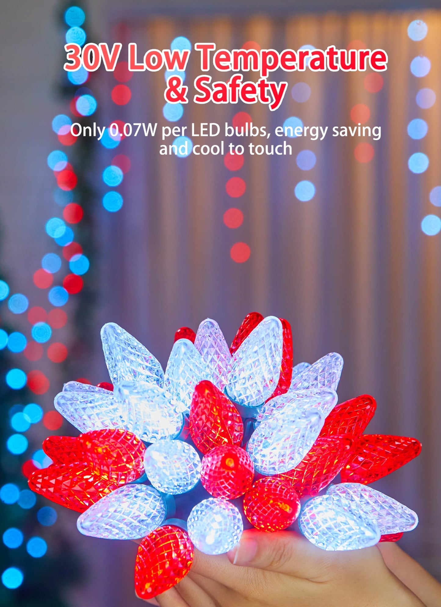 Minetom C9 LED Christmas Lights Outdoor, 100 Lights, 81 Feet, Waterproof, Timer, Red & Pure White
