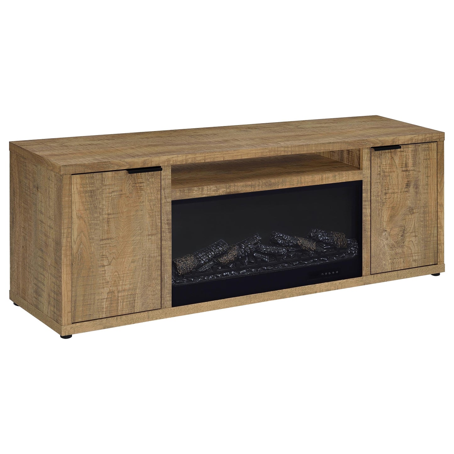 Coaster Home Furnishings - Fuller - Wood - TV Stand Fireplace with Center Flame Box, Open Cubby, Two Adjustable Shelves - Living Room - 60-Inch - Mango - 722852