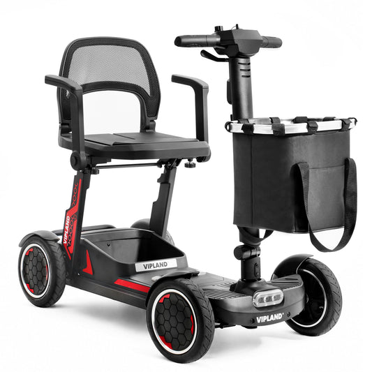 VIPLAND Lightweight Mobility Scooter, Comfortable Foldable Motorized Scooter, 20Miles Long Range, Removable Battery, 270lbs Capacity, Only 45lb Weight, with LED Headlights and Basket, Width Adjustable