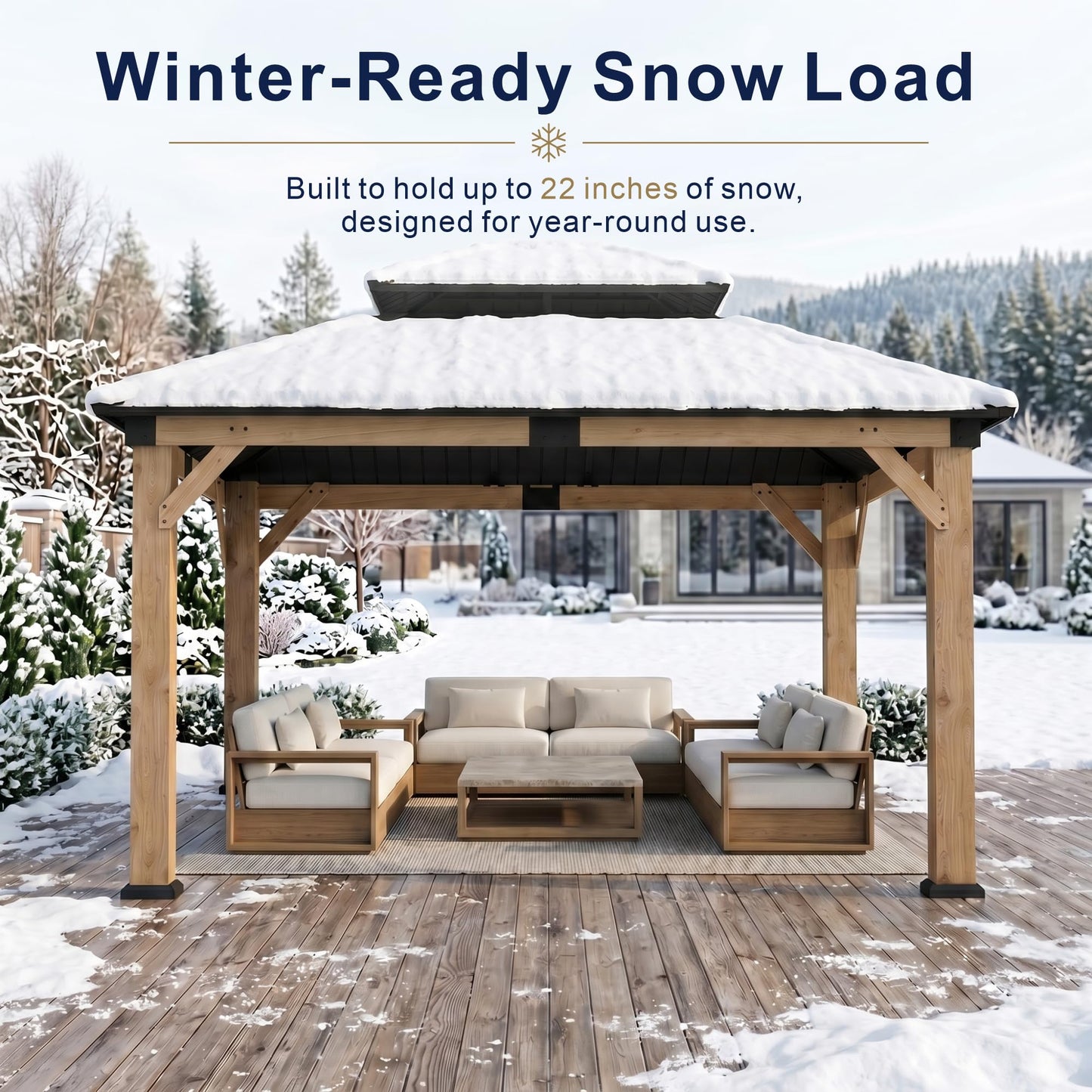 Wood Gazebo 10' x 12', Permanent Pavilion with Hardtop Galvanized Steel Double Roof, Cedar Gazebo with 4.72" Thickened Wooden Posts for Poolside, Patio, Backyard, Garden and Deck