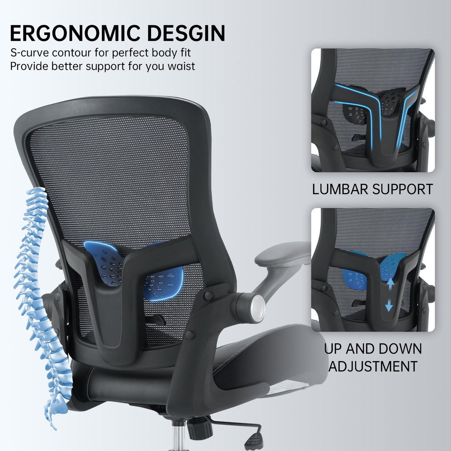 Big and Tall Office Chair 400lbs, Ergonomic Desk Chair with Wide 3D Modeling Foam Seat Cushion Heavy Duty Computer Chair with Adjustable Lumbar Support & Arms, Mesh Executive Chair for Home Office