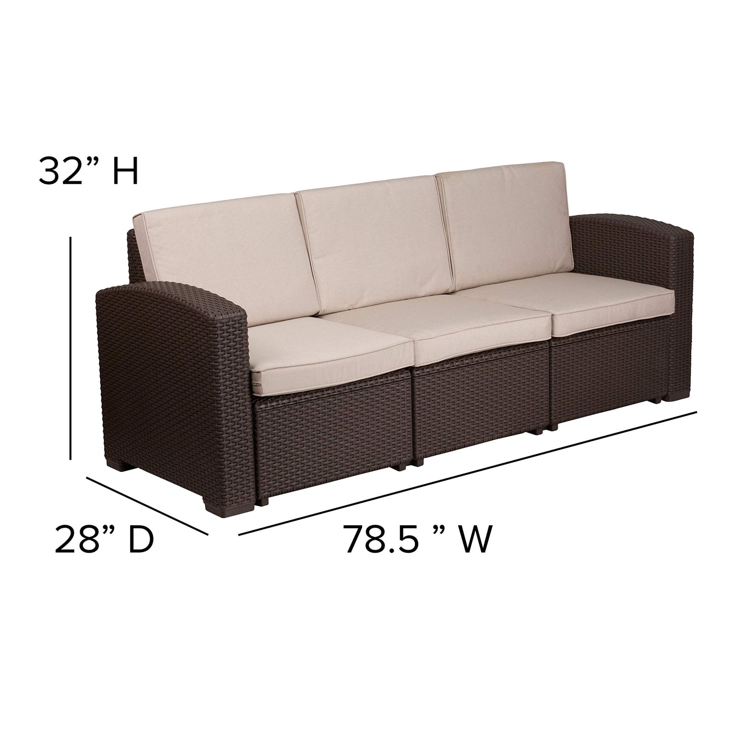 Flash Furniture 4 Piece Outdoor Faux Rattan Chair, Sofa and Table Set in Chocolate Brown