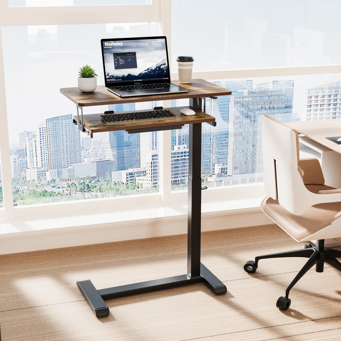 ETHU Overbed Table with Wheels, Upgrade Medical Table with Drawer, Hospital Bed Table, Workstation Desk, Adjustable Overbed Bedside Rolling Laptop Desk(Walnut)
