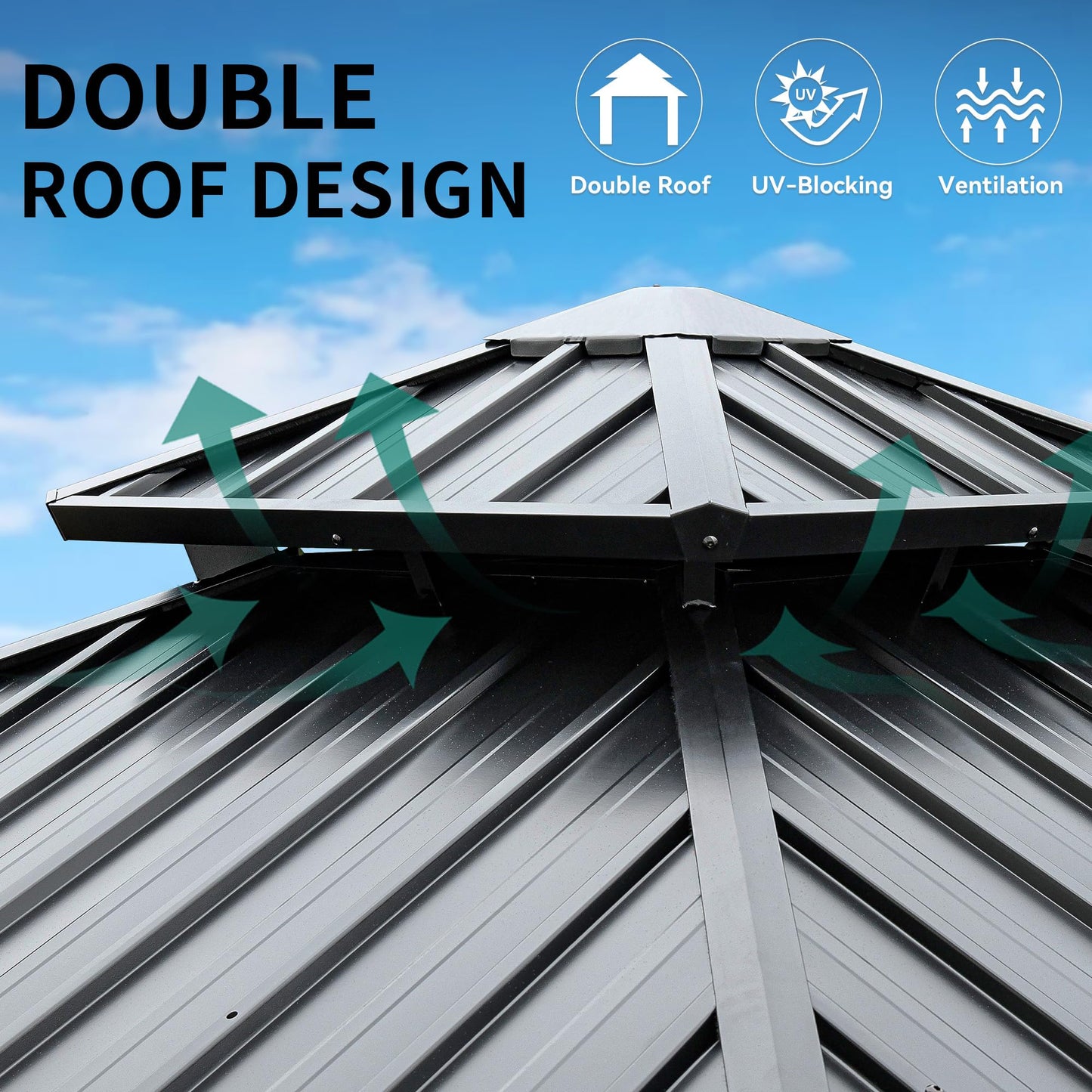 YITAHOME 10X10FT Hard Top Metal Gazebo Patios Double Roof Canopy Aluminum Frame Garden Gazebo Tent Curtains Netting for Patios Backyards Decks Lawns Gray