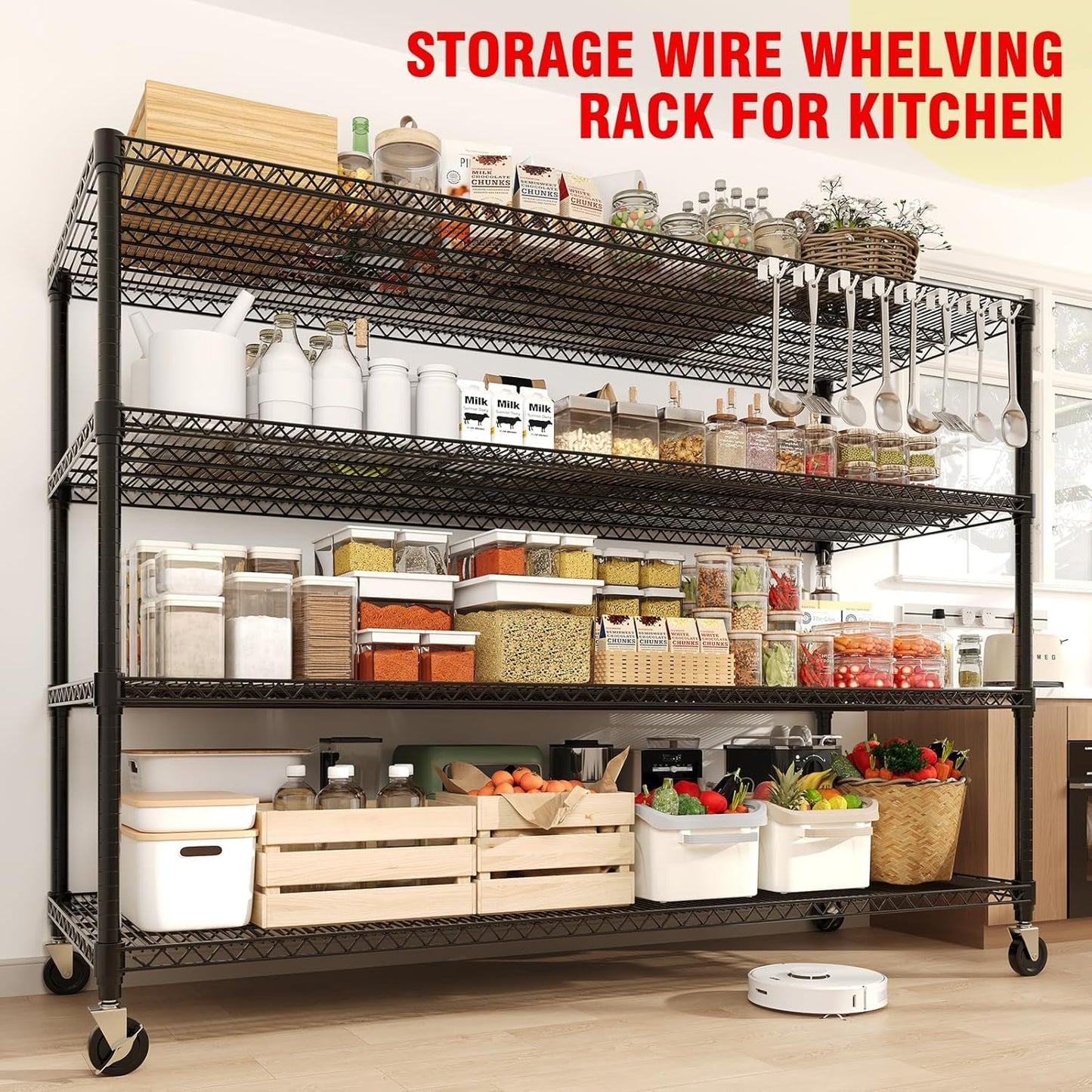 EliteEdge 4-Tier Tall Steel Wire Shelving Unit with Wheels