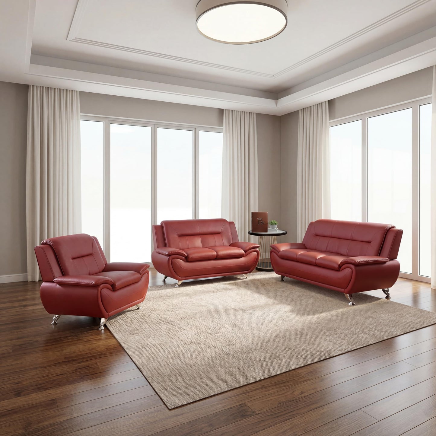 Trygoal 3 Piece Sofa Sets for Living Room, Modern Sectional Couch and Loveseat & Armchair Set, Mid-Century Furniture Sets for Living Room, Apartment, Office, Red