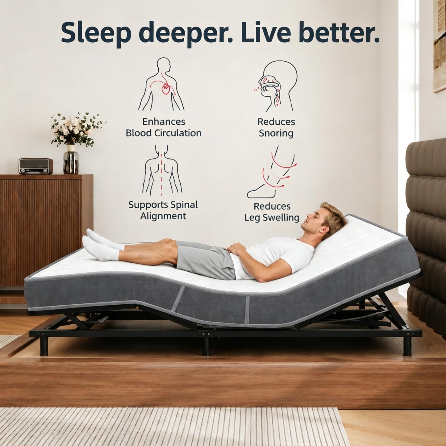 Espsilto Adjustable Bed with Mattress, Full Size, Electric, Head & Foot Incline, Adjustable Leg Heights, 77x54 Inch, Zero Gravity
