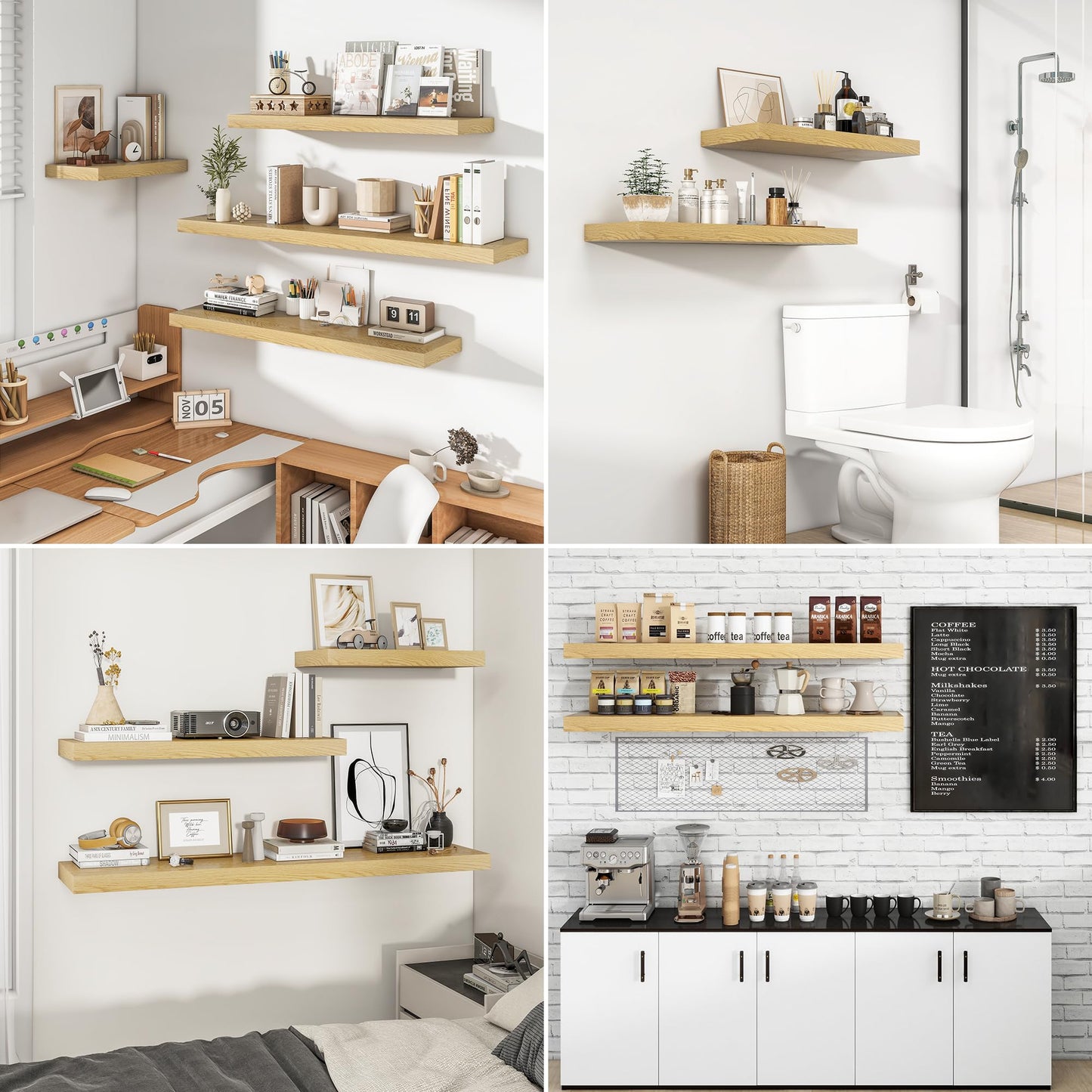 RICHFOCUS 72Inch Floating Shelves for Wall 2 Pack Shelves for Bedroom|Kitchen|Bathroom Wall Mounted Rustic Wood Floating Shelf with Invisible Brackets for Books|Storage|Decor, Oak