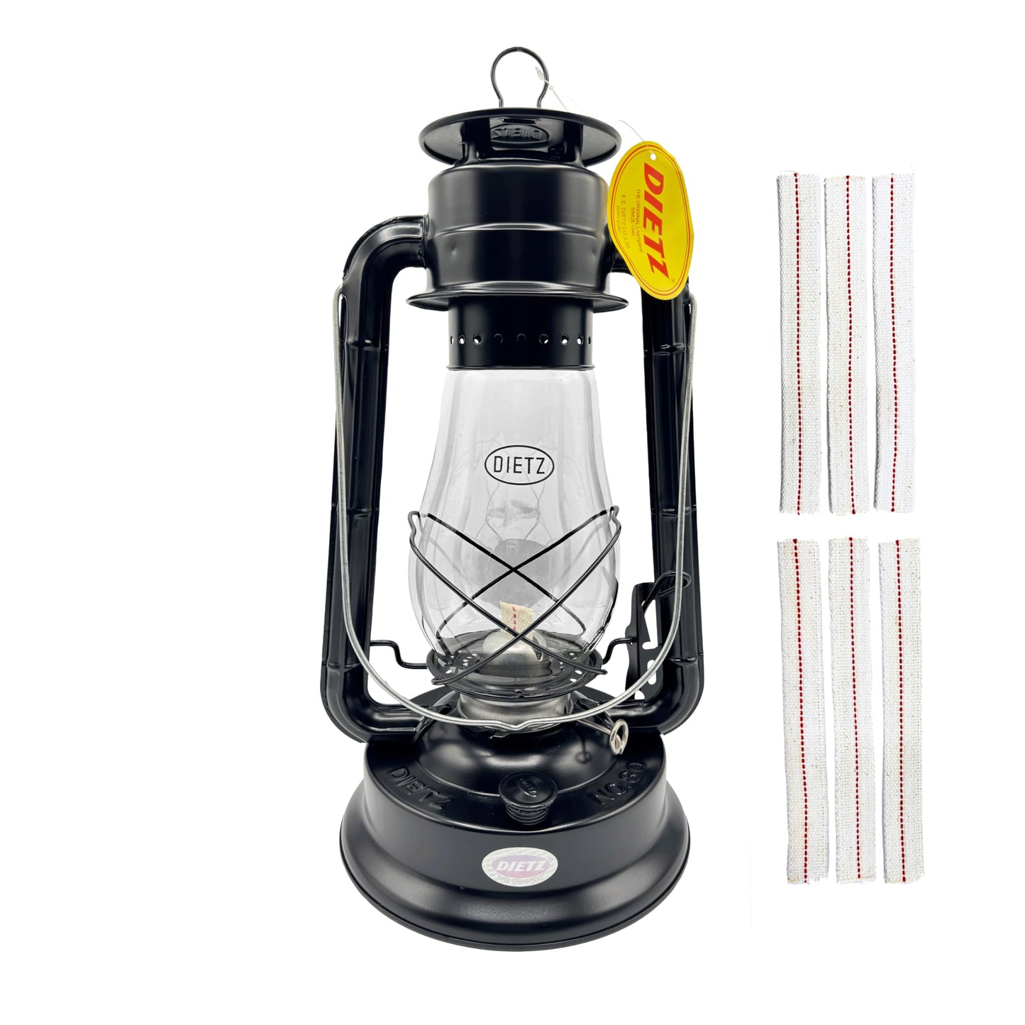 LIGHT OF MINE Blizzard Oil Lantern, Model PARE-CHIMN, Black, Borosilicate Glass, Includes 7/8in Replacement Wick Strips