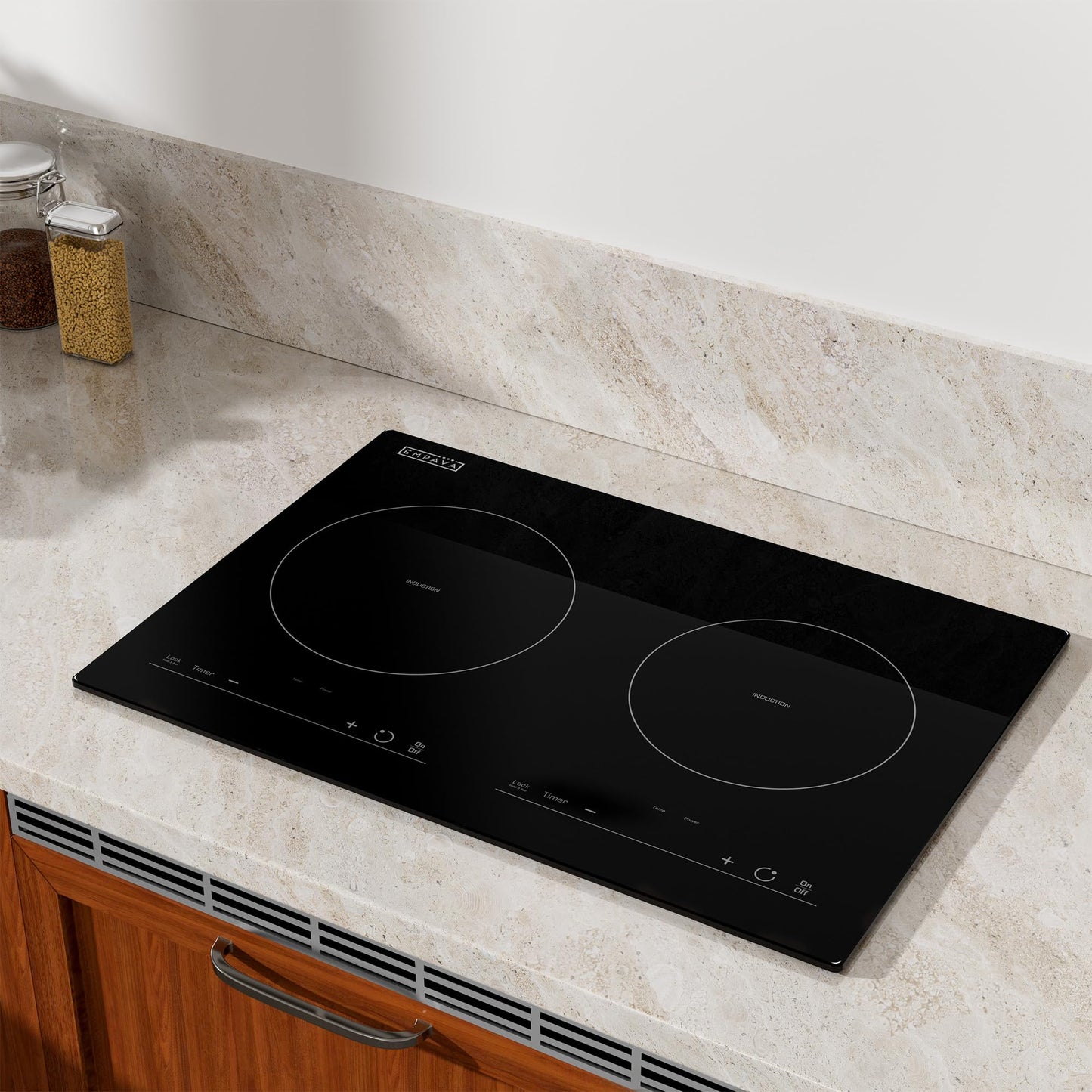 Empava IDC12B2 Horizontal Electric Stove Induction Cooktop with 2 Burners in Black Vitro Ceramic Smooth Surface Glass 120V, 12 Inch