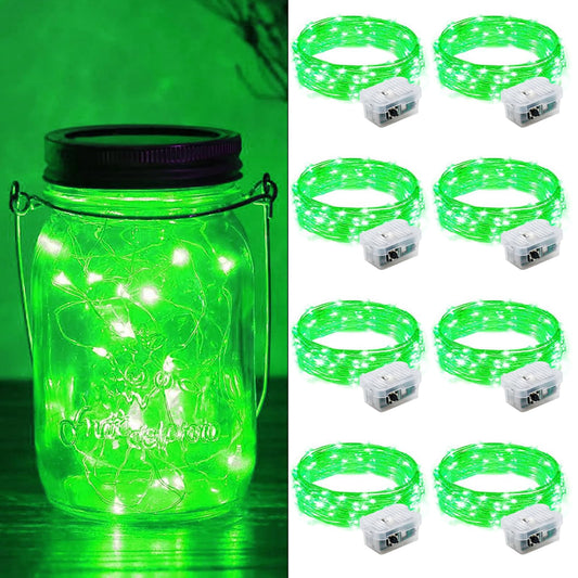ZGWJ 8 Pack Fairy Lights, 7ft Mini LED String Lights, Battery Operated, Silver Wire, 3 Modes, Green, Model D2-2MXD-8GN