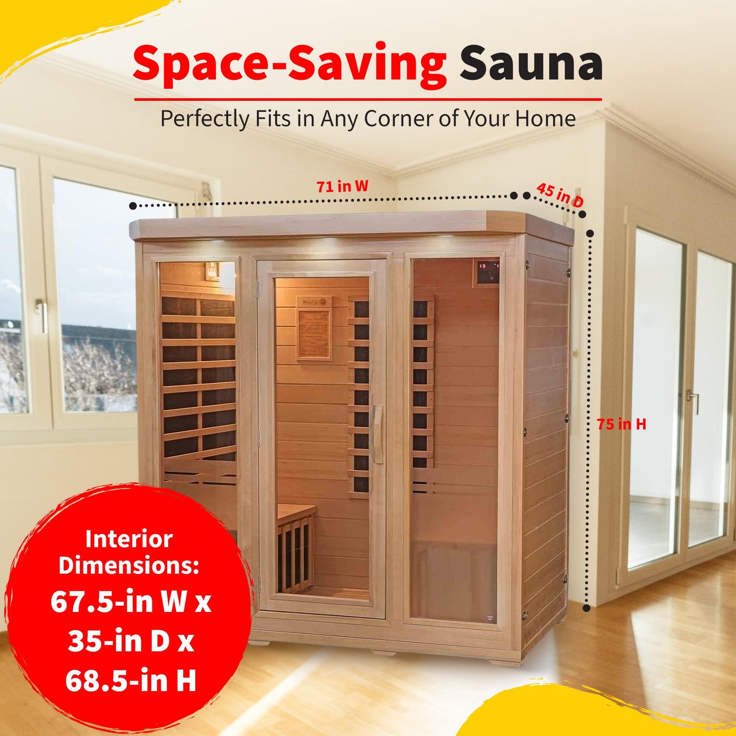 Heat Wave Sonoma 4 Person Infrared Sauna for Home - Thick Hemlock Interior with Chromotherapy Light & 9 Carbon Infrared Heaters for Energy-Efficient, Low EMF Infrared Sauna Relaxation