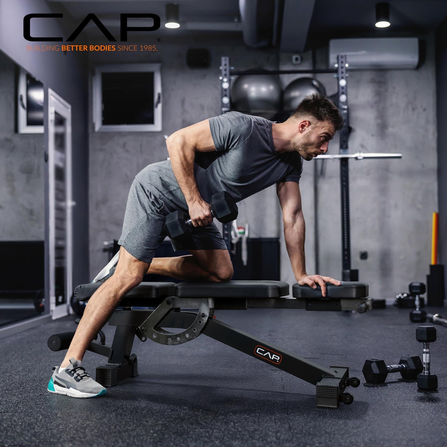 CAP Barbell Adjustable Training Utility Weight Bench | Multi-Position Incline Bench with 6 Backrest Adjustments, Leg Anchor, Wheels & 600 LB Capacity | Home Gym Strength Bench