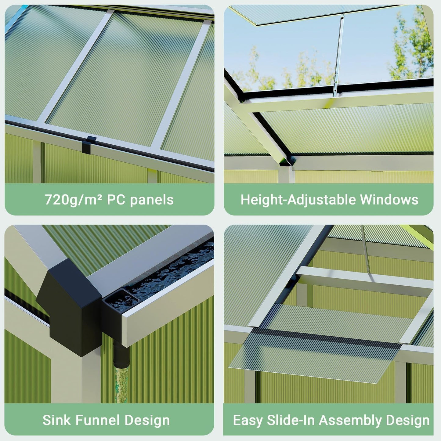 6x10 FT Greenhouse for Outdoors, Polycarbonate Greenhouse with Roof Vent, Ground Nails, Lockable Push Door, Aluminum Large Walk-in Green House for Outside Garden Backyard, Patio, Lawn, Silver