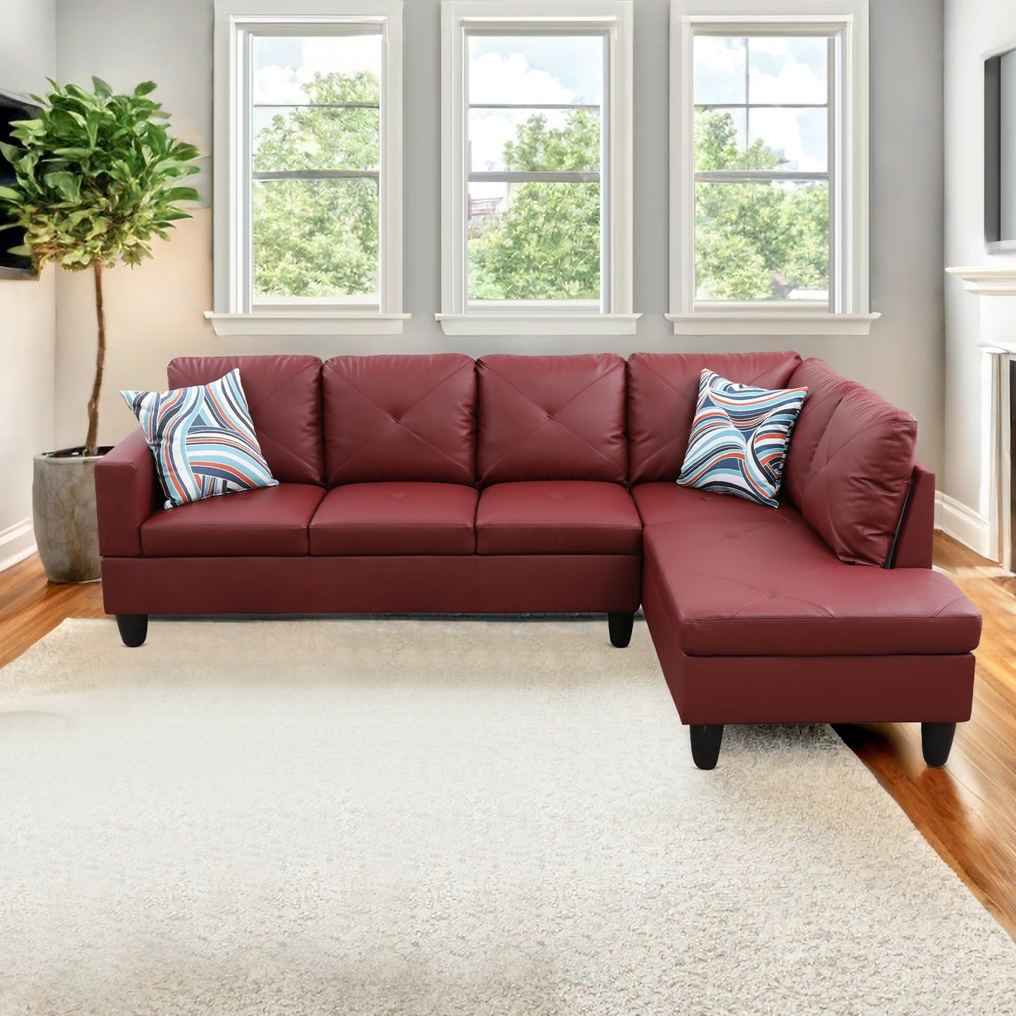 NicBex Leather 97" L Shaped Couch Sectional Couches for Living Room, 2-Piece Modular Sofa with Movable Chaise & Deep Seat for Apartment, Bedroom, Office, Red