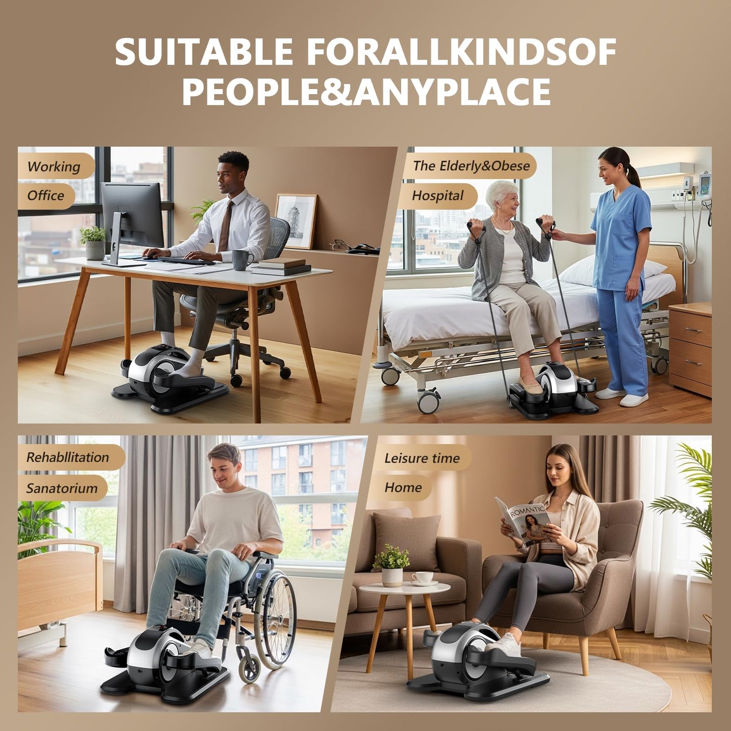 LVPIMAN Under Desk Elliptical Machine for Seniors, Large Size Electric Leg Exerciser with 11 Adjustable Speeds & 11 Modes, Remote Control, Elastic Rope, Manual & Auto Mode for Home Office Use