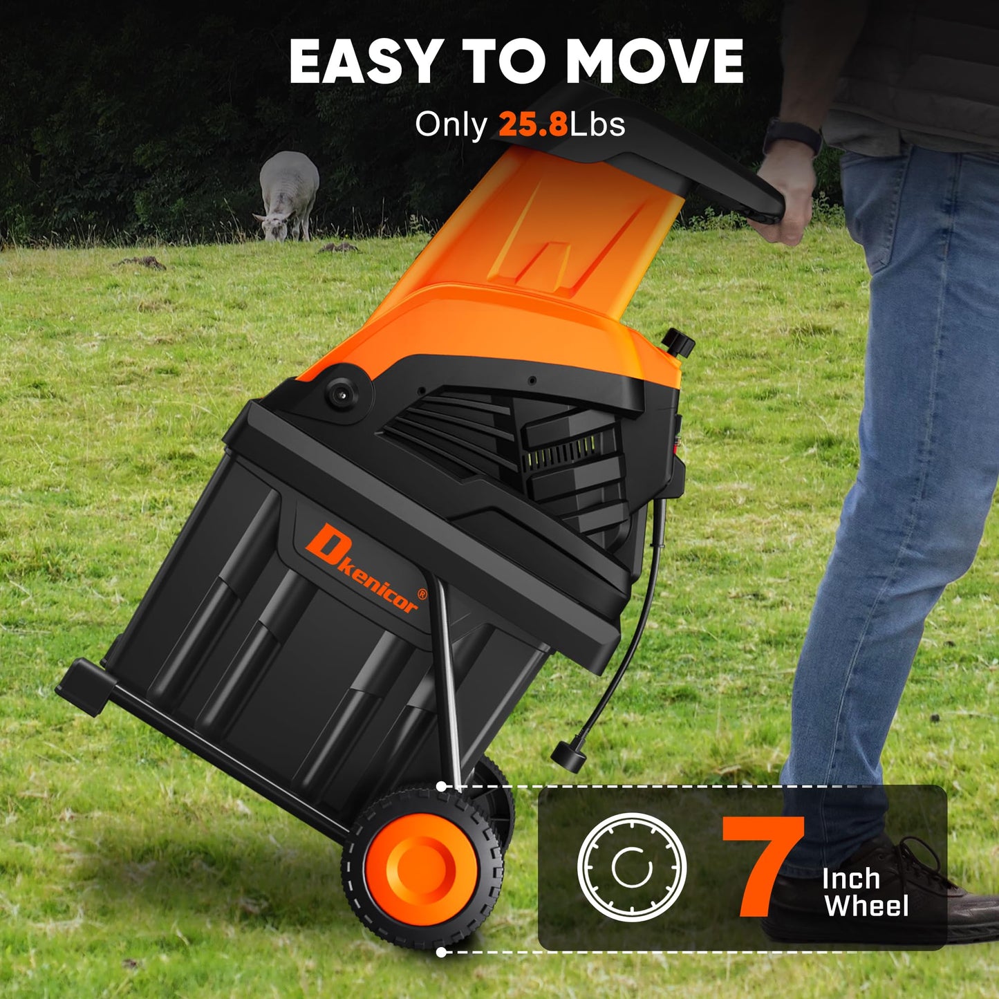 Dkenicor Wood Chipper Shredder,1800W Cut Diameter of 1.77inch with 10 Gallon Collection Bin 15-Amp Electric Wood Chipper Shredder for Easy Cleanup Ideal for Branches, Leaves,Yard Waste, Orange