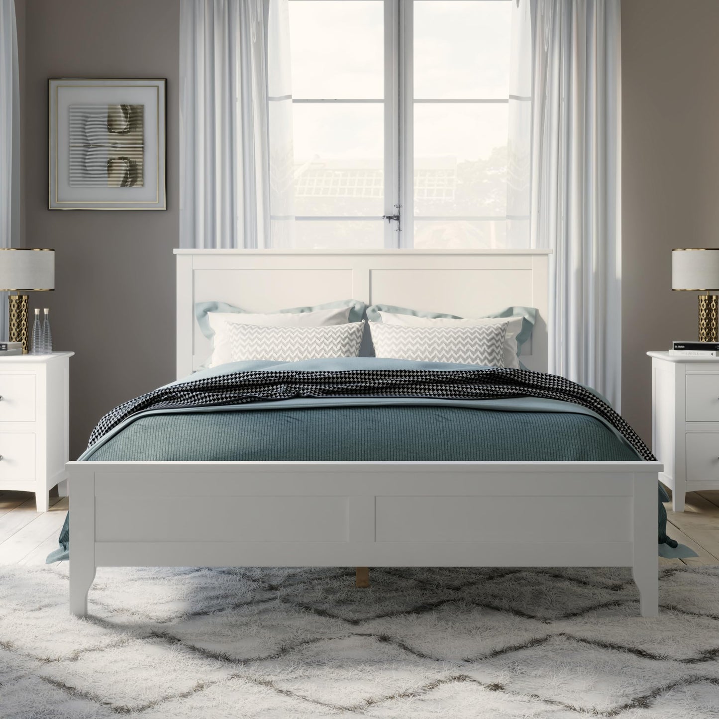 Ball & Cast Full Size Bed Frame, Solid Wood Platfrom Bed Frame Full with Headboard, Wood Slat Support, No Box Spring Needed, Easy Assembly,Noise Free,White