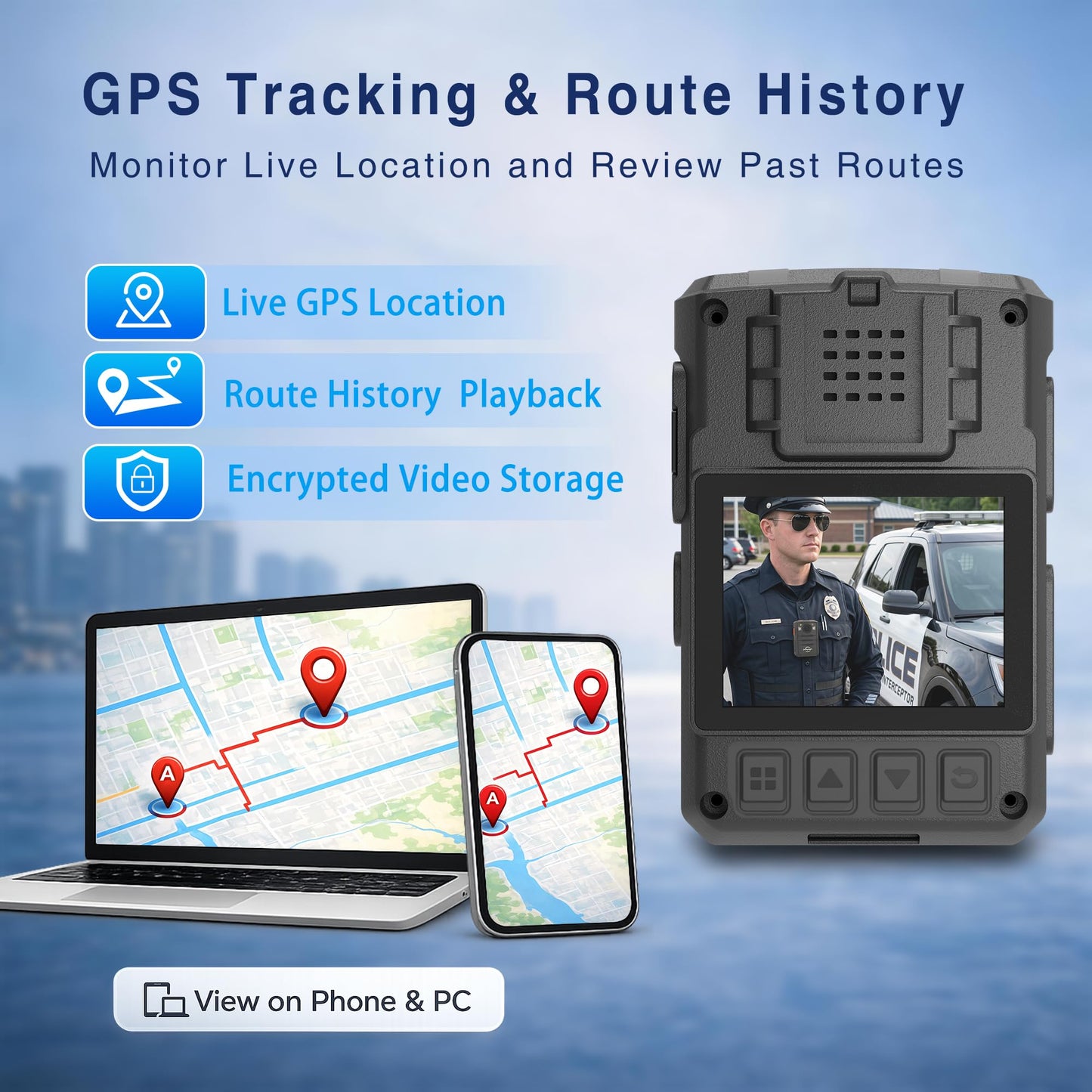 ponycam 1440P 4G GPS Body Camera, SIM Card Included, 17H Record Time, 3600mAH Battery, 128G Memory Audio Video Recording and Intercome Body-Worn Camera, Data-encrypt for Security, Work, Guard