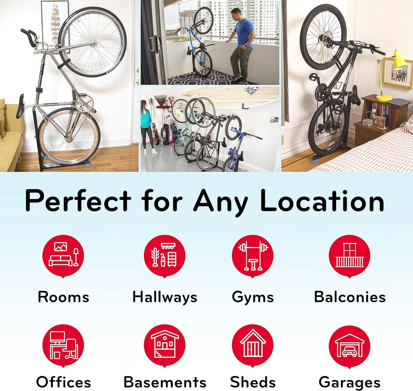Bike Nook Stand & Vertical Storage Rack - 4 Pack with connectors- The Original Vertical Bicycle Floor Stand for Garage Storage and Indoor and Outdoor use, No Drilling Required