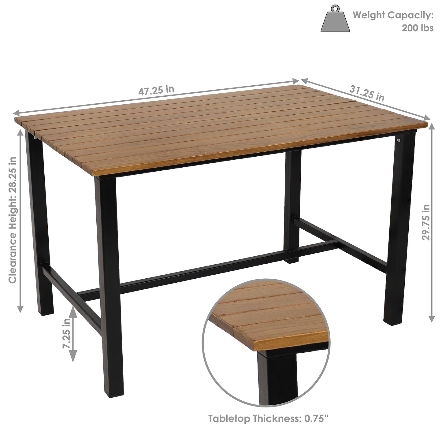 Sunnydaze 4-Person Solid Wood Rectangle Patio Dining Table - for Indoor or Outdoor Use - 47.25" W x 31.25" D