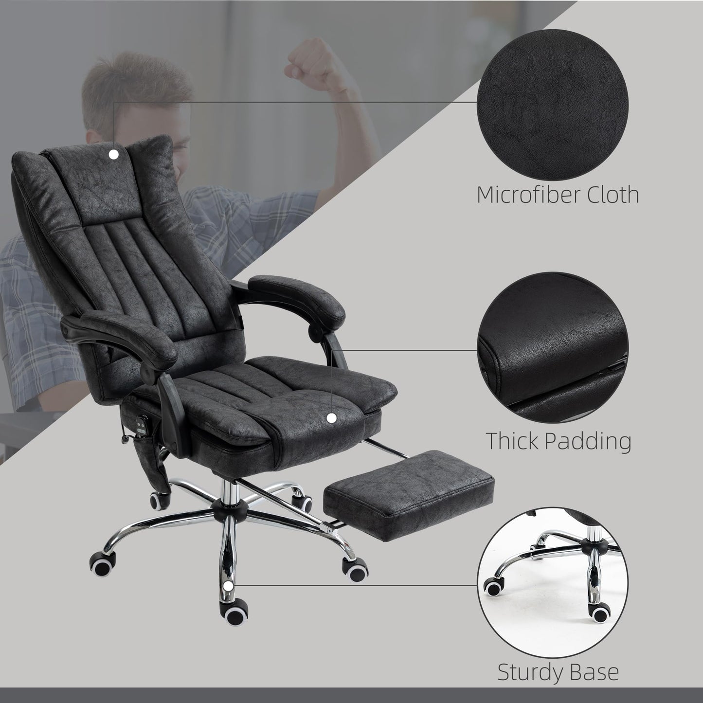 Vinsetto 6 Point Vibration Massage Office Chair, High Back Computer Chair with Heat, Adjustable Height, Reclining Backrest and Retractable Footrest, Black