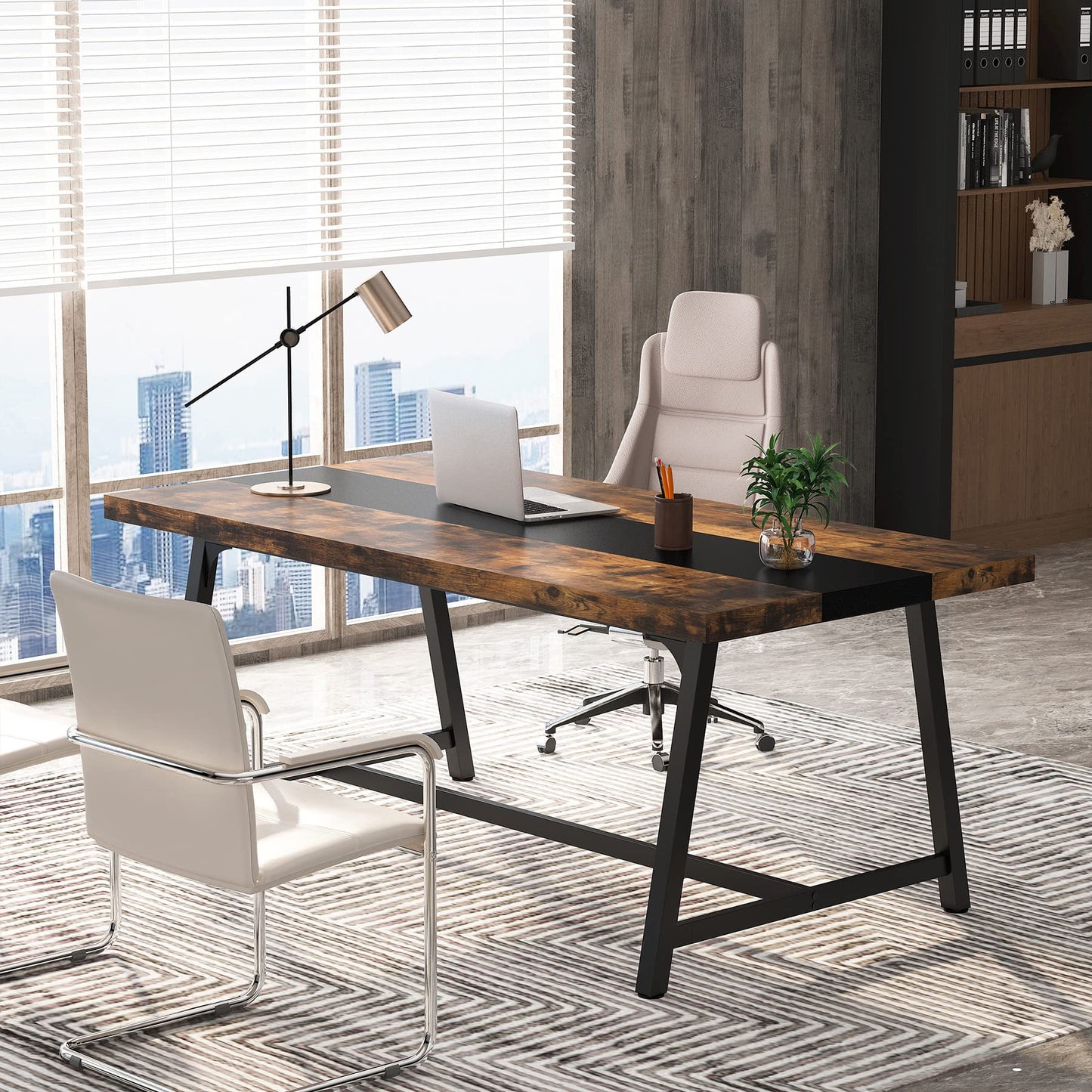 Tribesigns 6FT Rectangle Conference Table, 70.87L x 33.46W x 29.92H Inches Meeting Table for Conference Room, Wood Office Executive Desk with Strong Metal Frame for 6 People, Brown